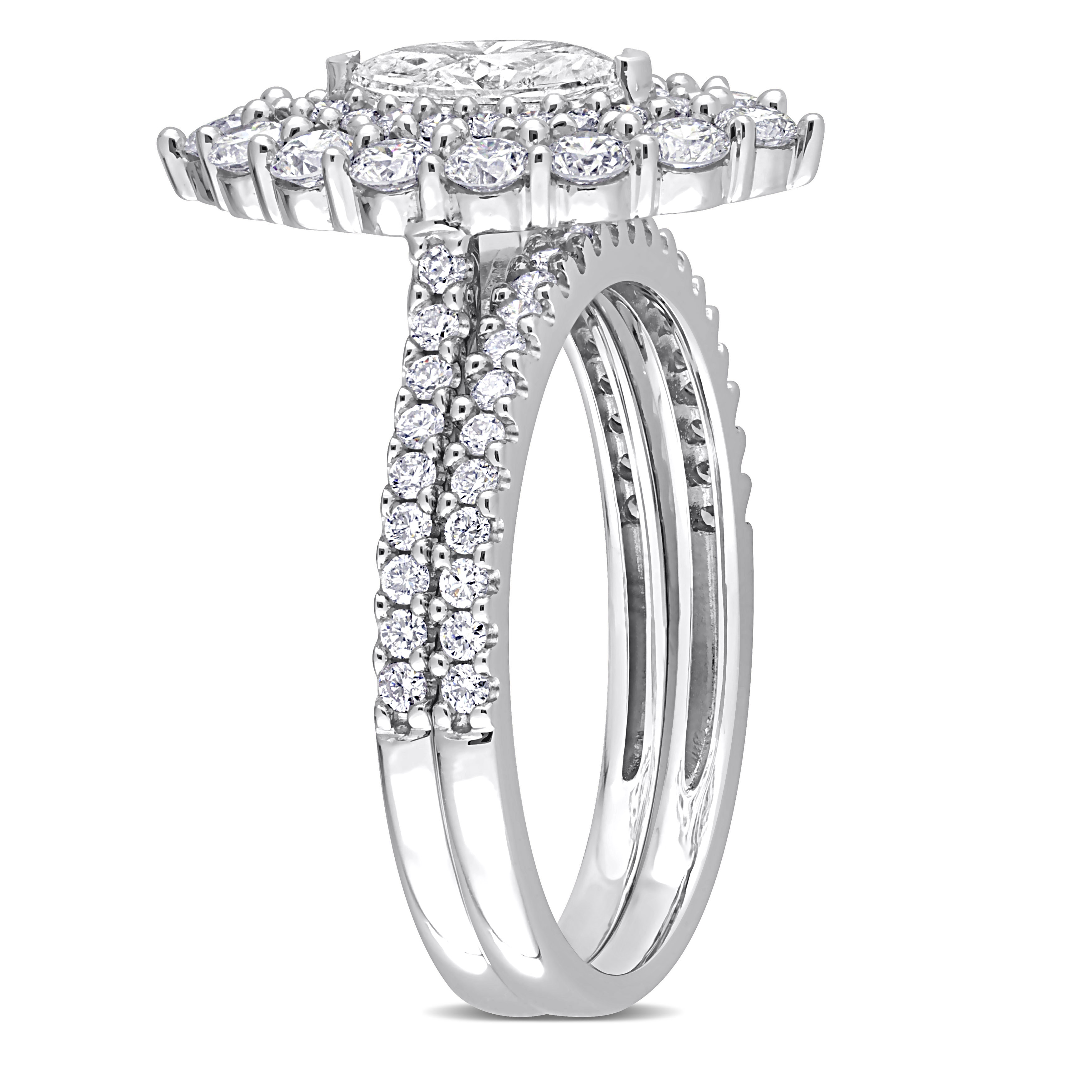 1/2 CT TW Marquise & Round Diamond Double Halo Cluster Bridal Set in 14k White Gold