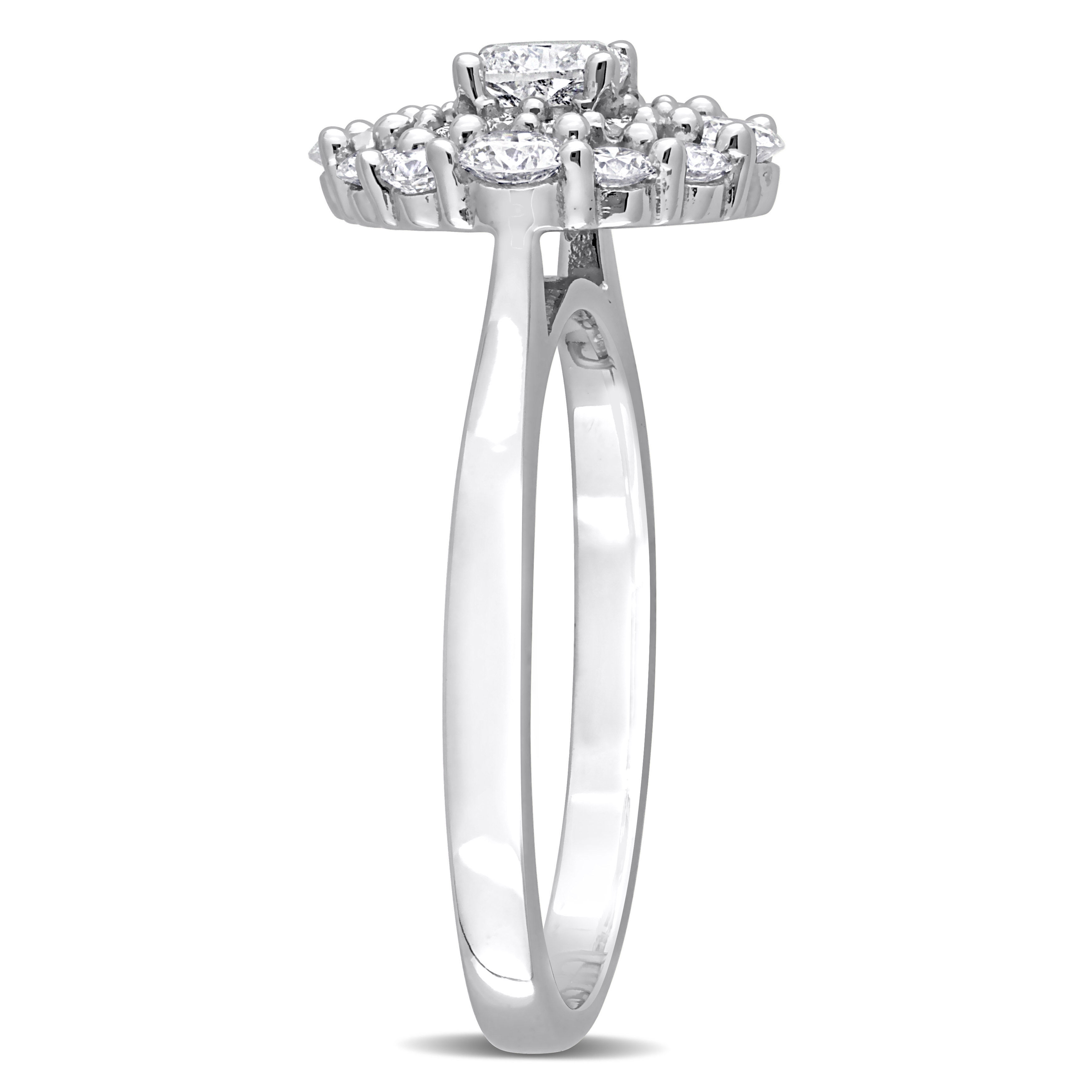 1 CT TW Cushion and Round-Cut Diamond Cluster Ring in 14k White Gold