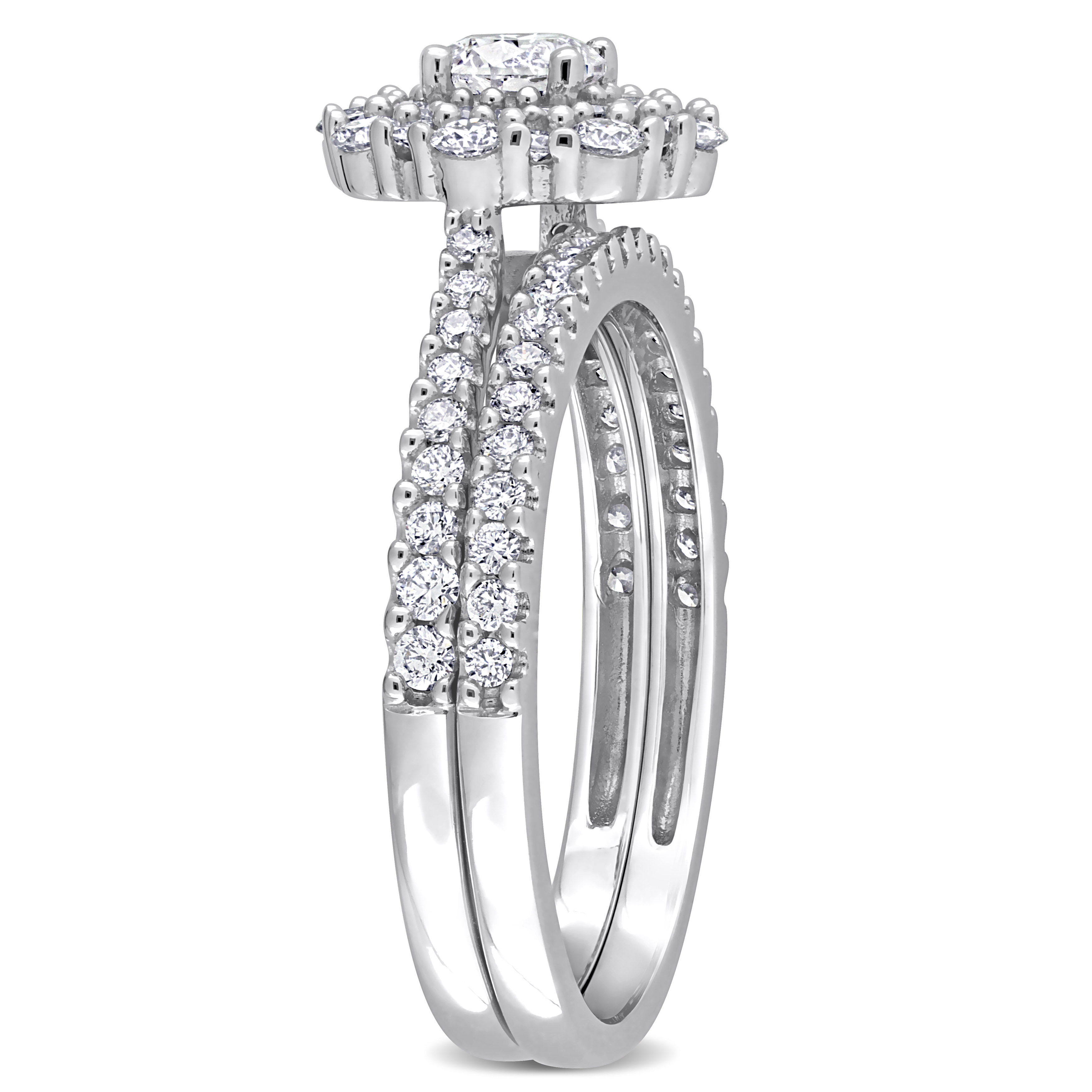 1 CT TDW Diamond Halo Bridal Ring Set in 14k White Gold