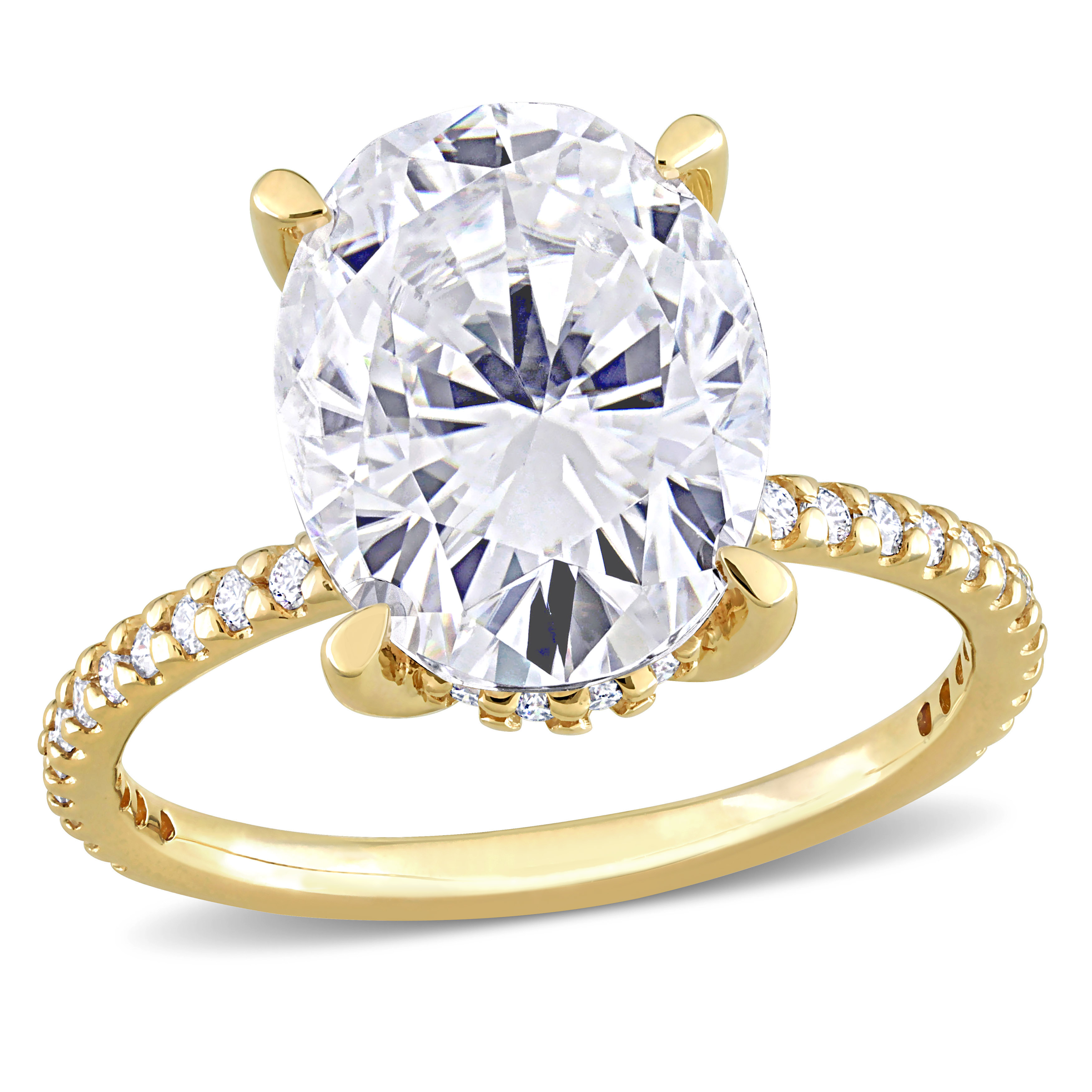 4 7/8 CT DEW Oval Created Moissanite Engagement Ring in 10k Yellow Gold