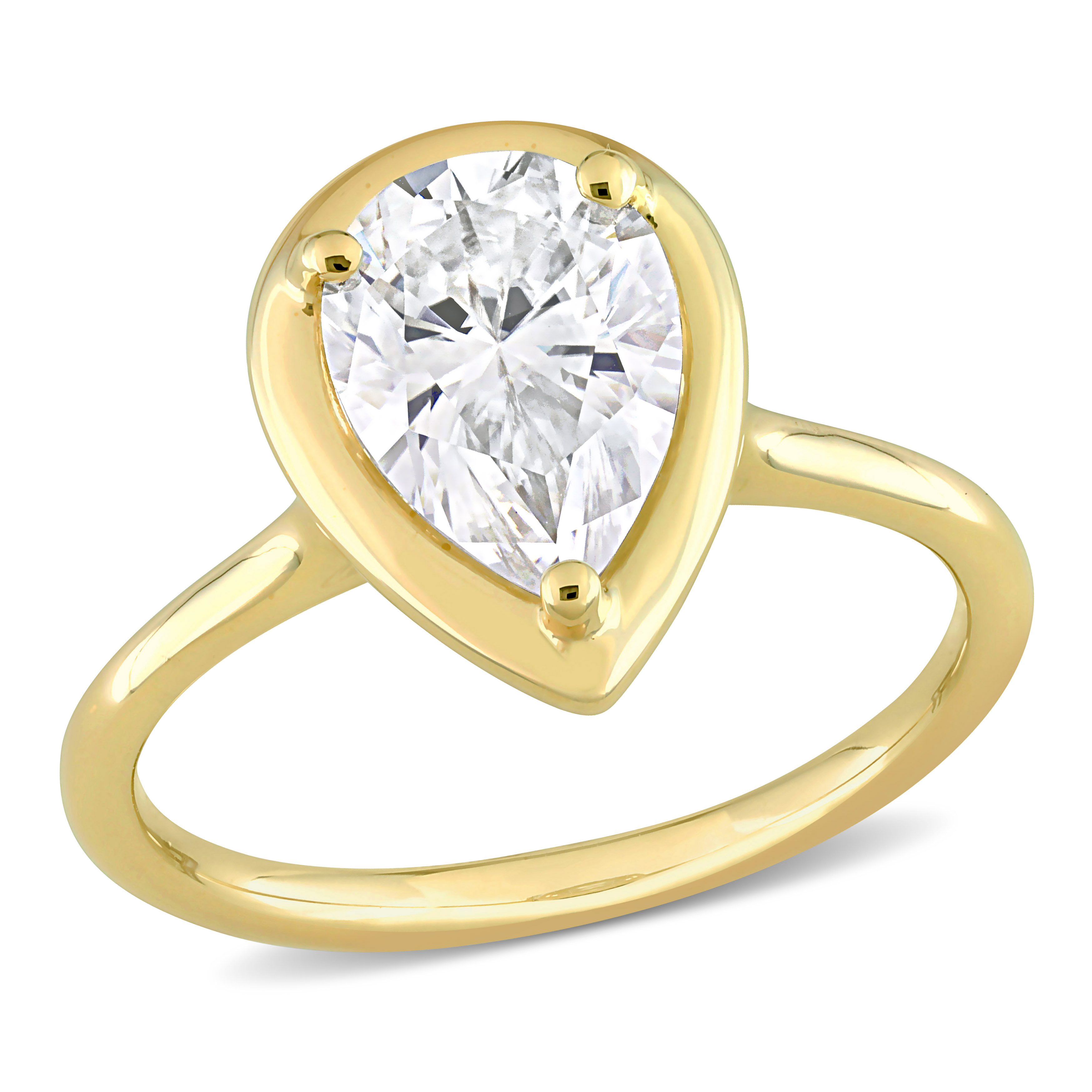2 CT DEW Pear Shape Created Moissanite Engagement Ring in 10k Yellow Gold