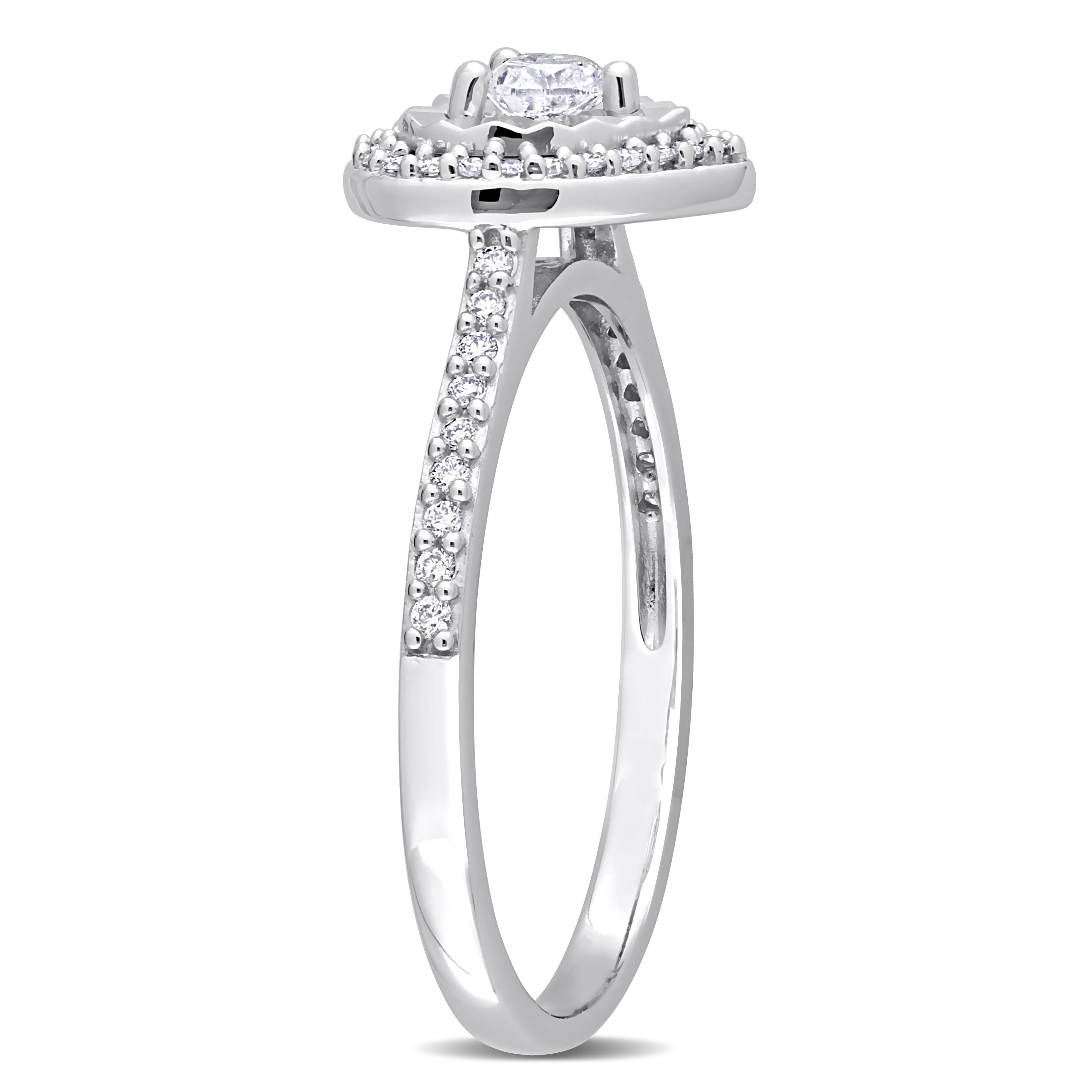 1/3 CT TW Heart & Round Shape Diamond Halo Engagement Ring in 14k White Gold