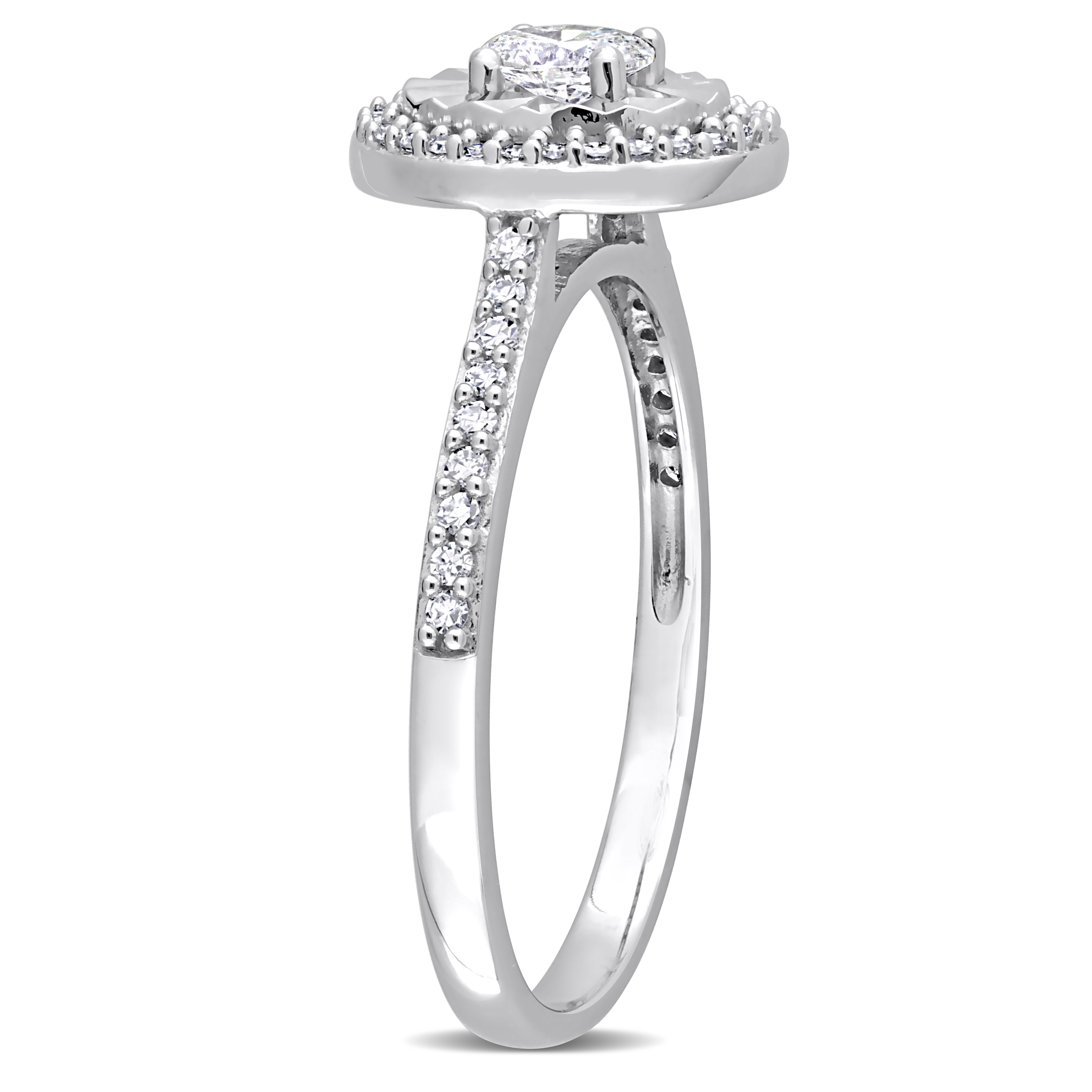 1/3 CT TW Oval and Round-Cut Diamond Ring in 14k White Gold