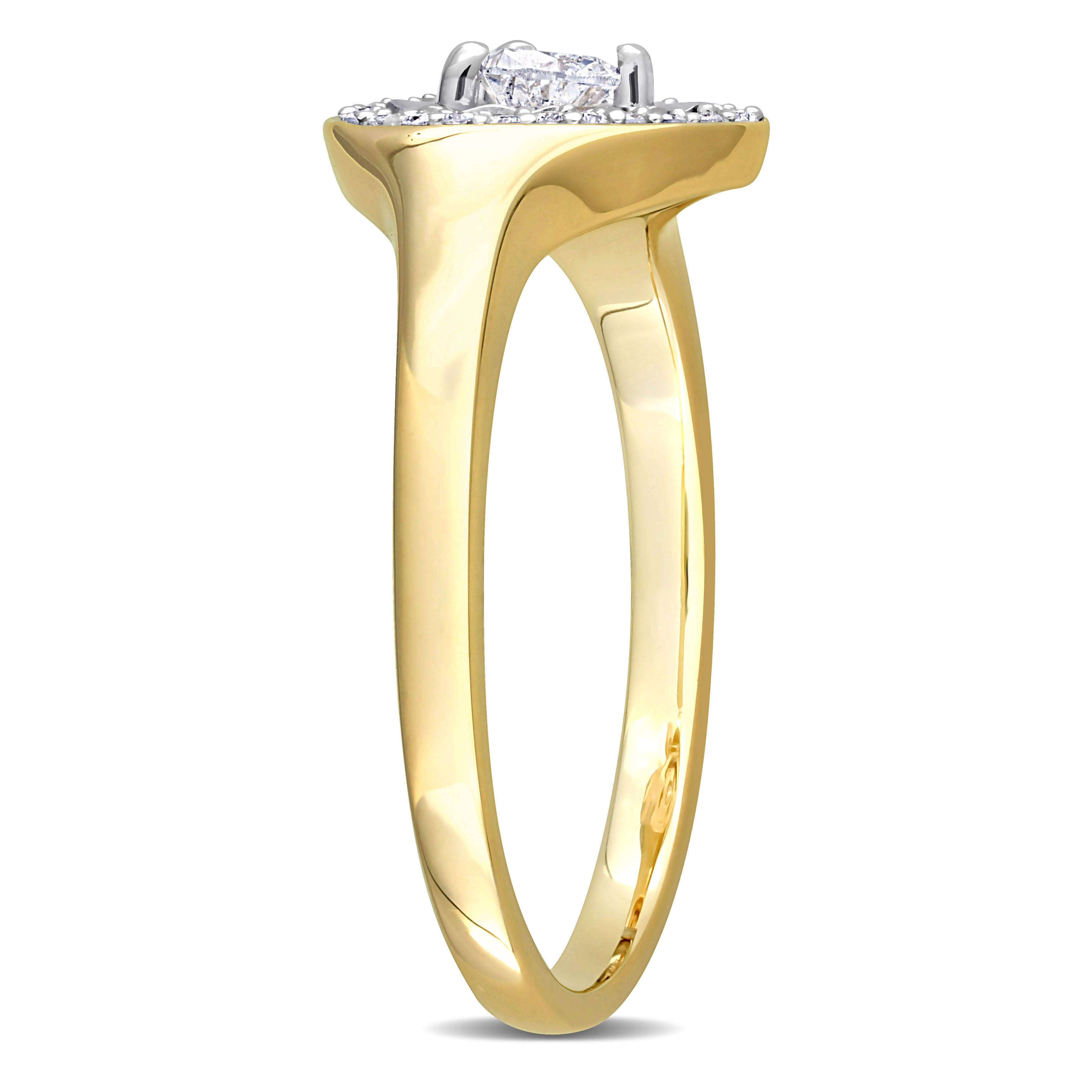 1/4 CT TW Heart & Round Shape Diamond Halo Engagement Ring in 14k Yellow Gold