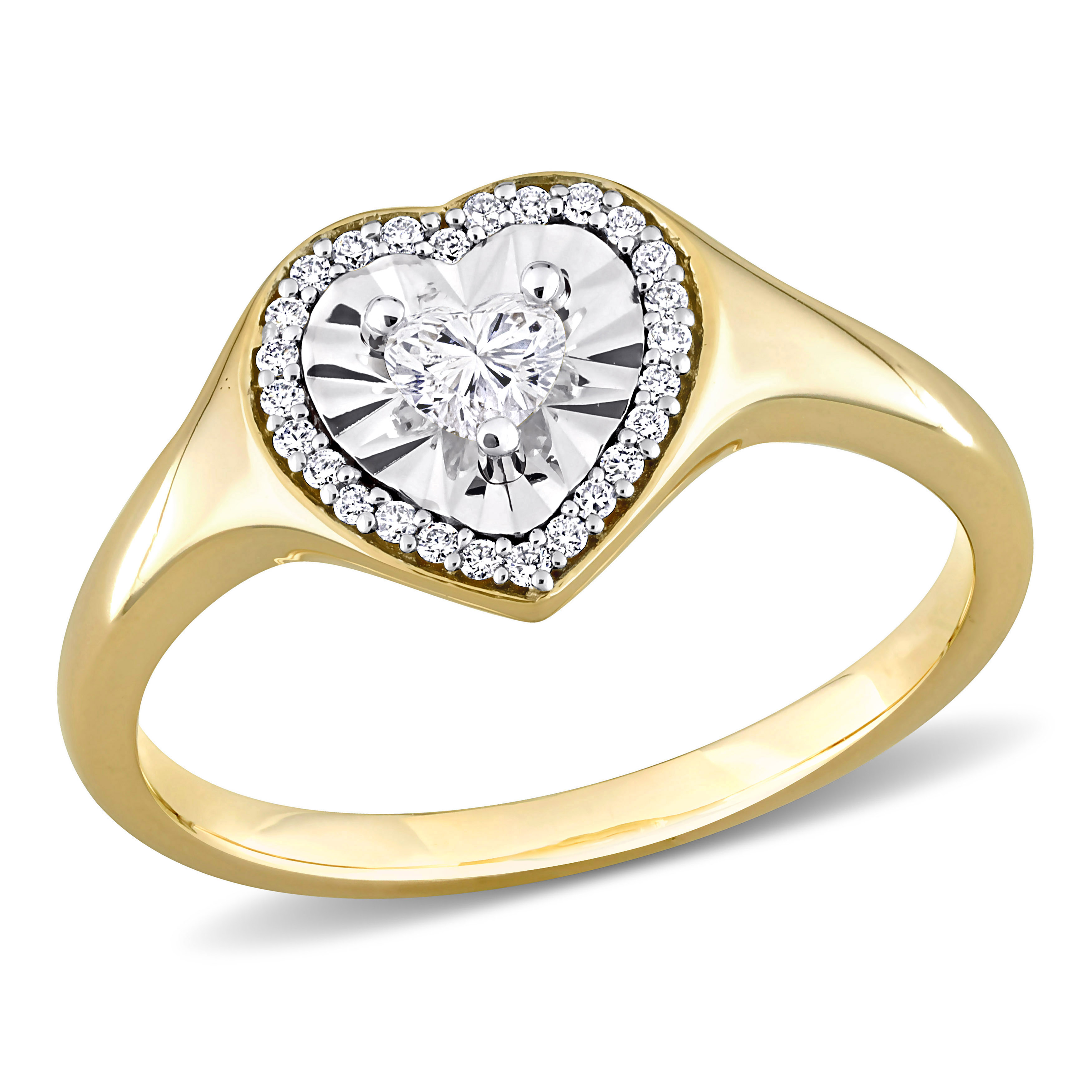 1/4 CT TW Heart & Round Shape Diamond Halo Engagement Ring in 14k Yellow Gold