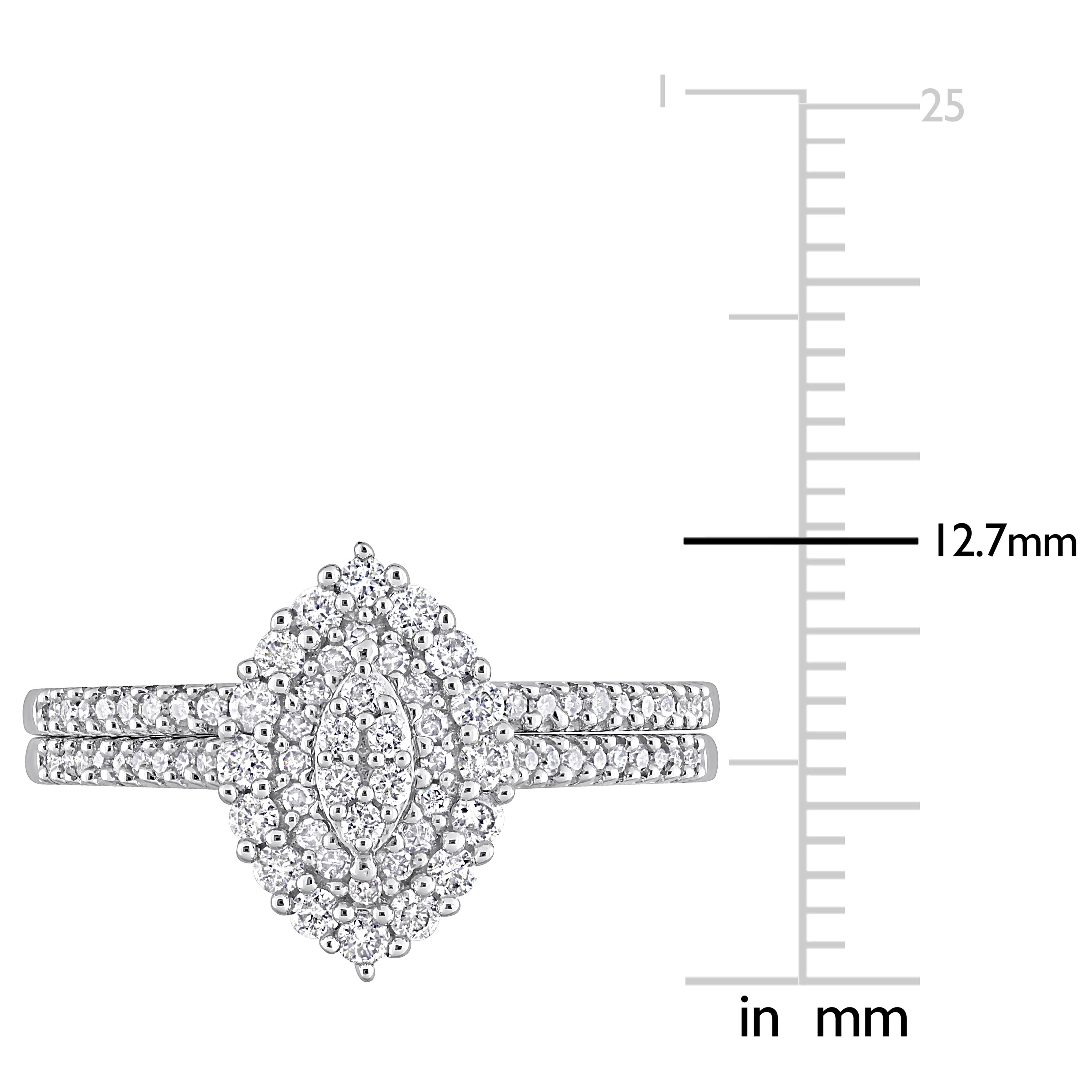 1/2 CT TW Marquise & Round Diamond Double Halo Cluster Bridal Set in 10k White Gold