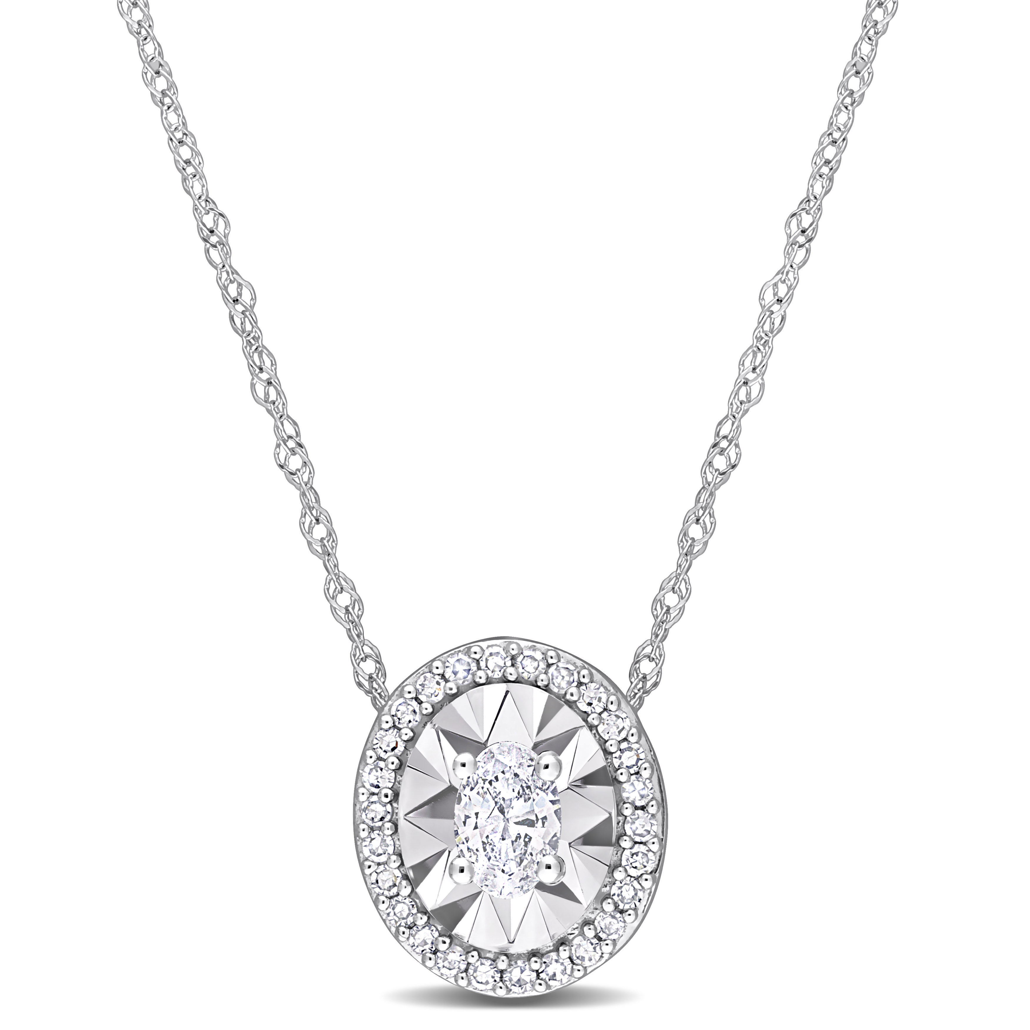 1/4 CT Oval and Round Diamonds TW Fashion 17" Necklace in 14k White Gold