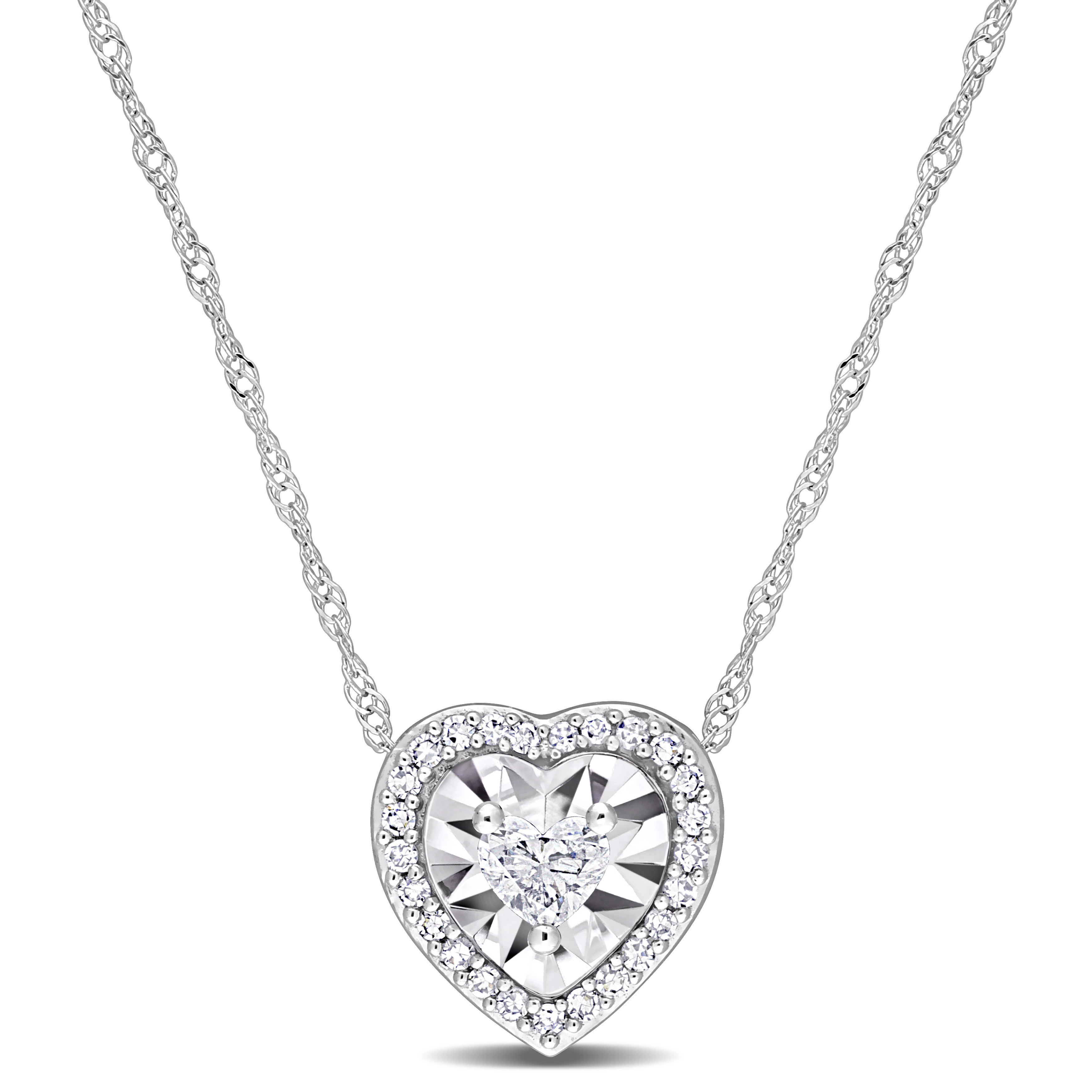 1/4 CT Heart and Round Diamonds TW Fashion 17" Necklace in 14k White Gold