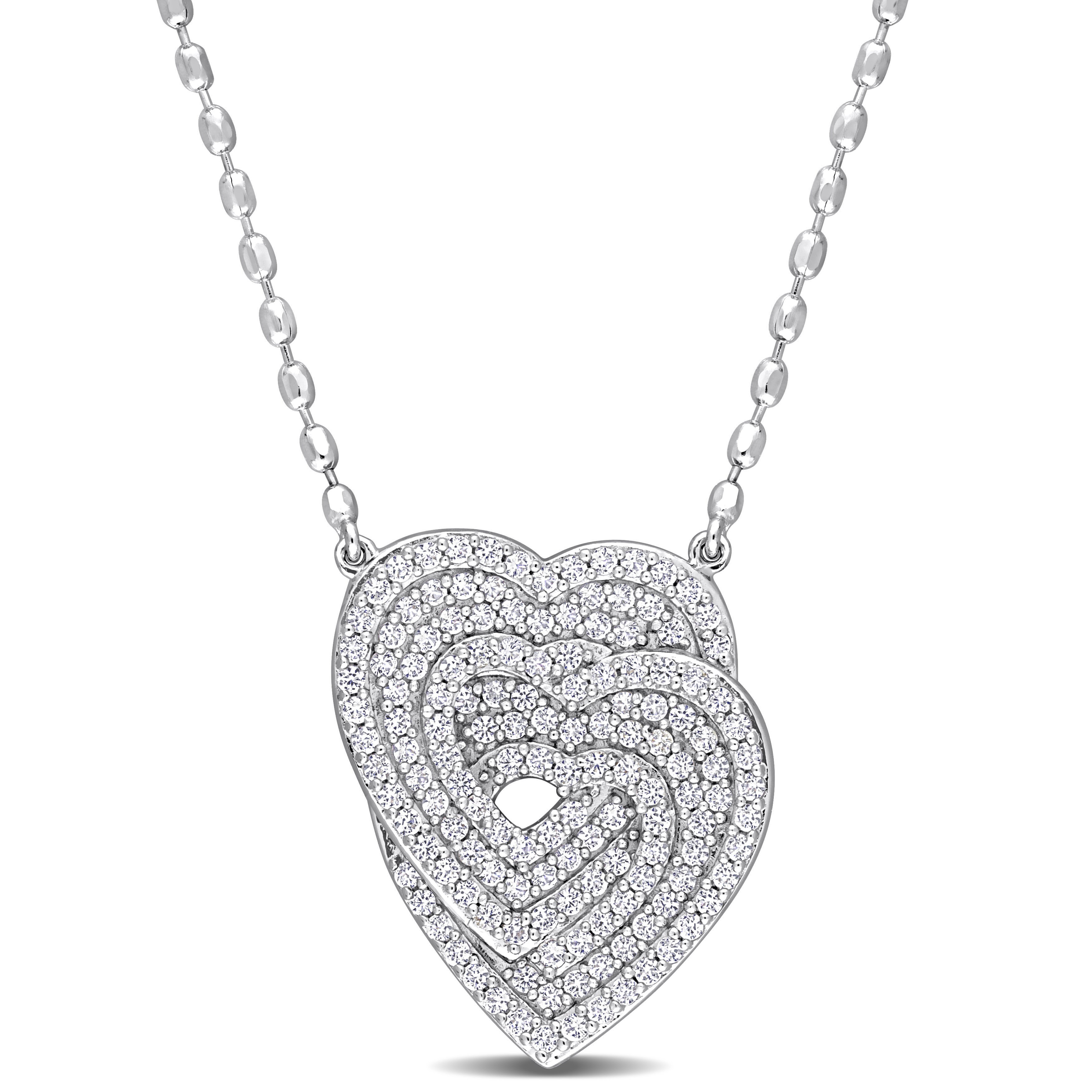 1 2/5 CT TGW Created White Sapphire Interlocking Hearts Pendant with Chain in Sterling Silver - 17 in.