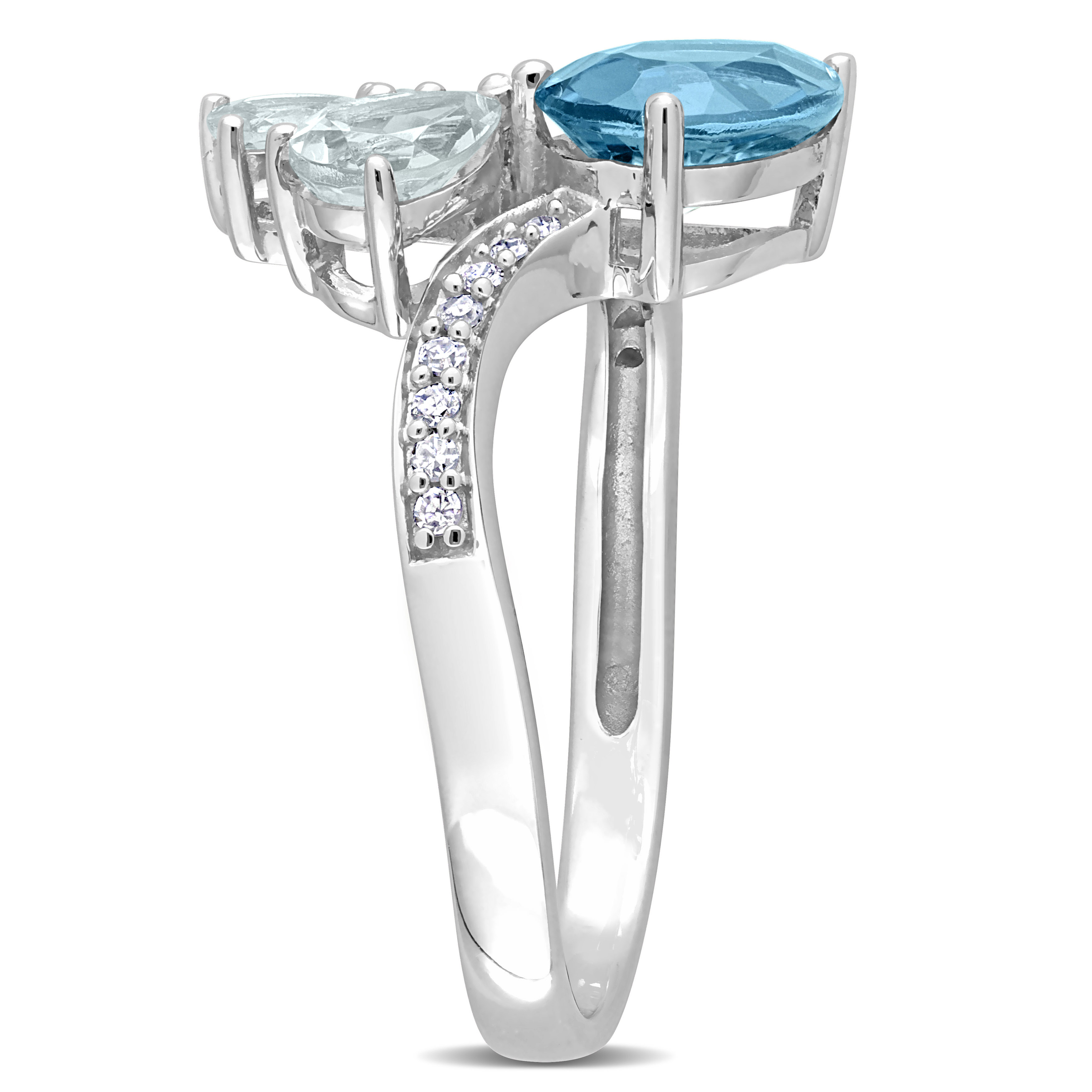 1 7/8 CT TGW Pear-Shape London Blue Topaz and Aquamarine and 1/10 CT TDW Diamond Toi et Moi Ring in 14k White Gold
