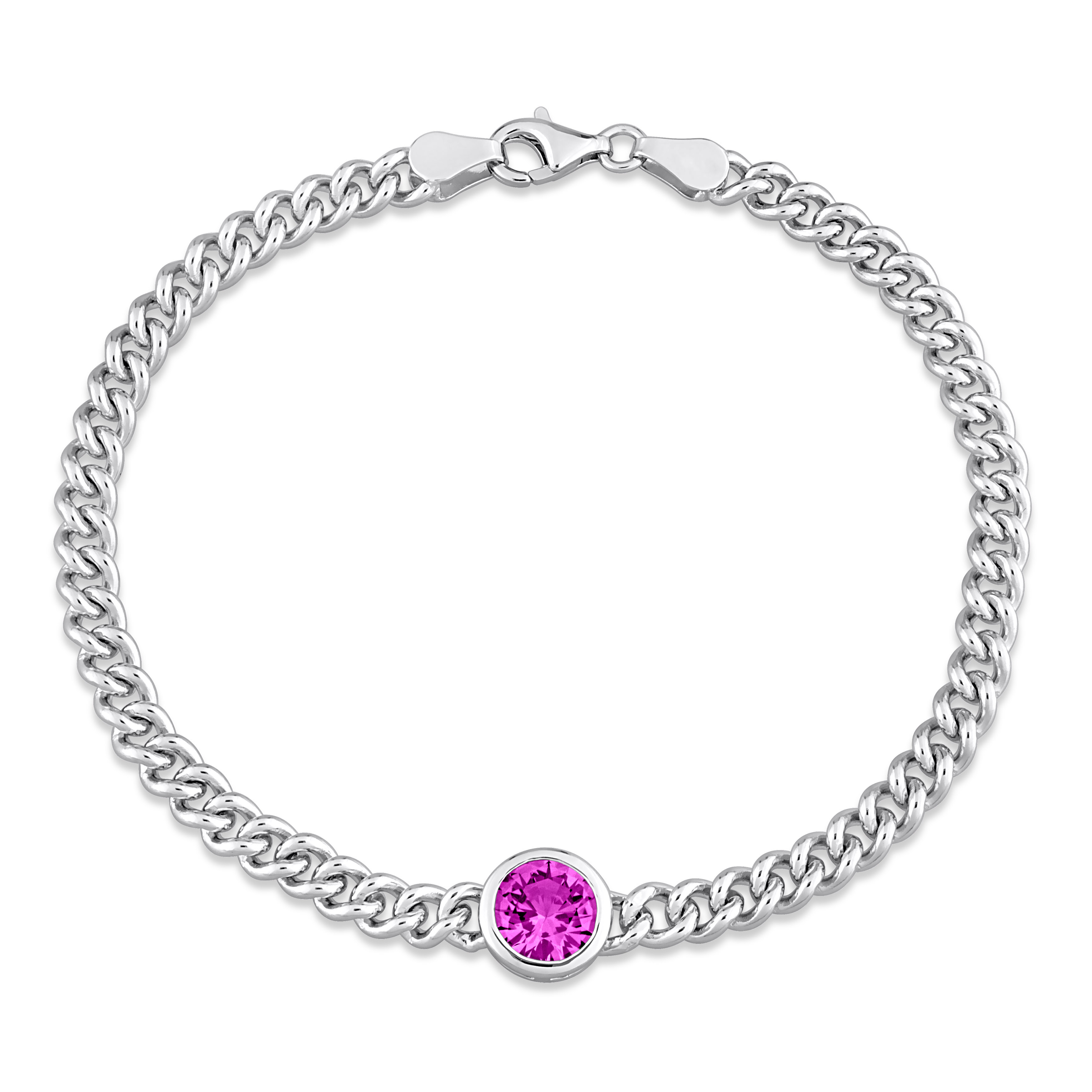 1 5/8 CT TGW Created Pink Sapphire Bracelet in Sterling Silver  - 7.5 in.