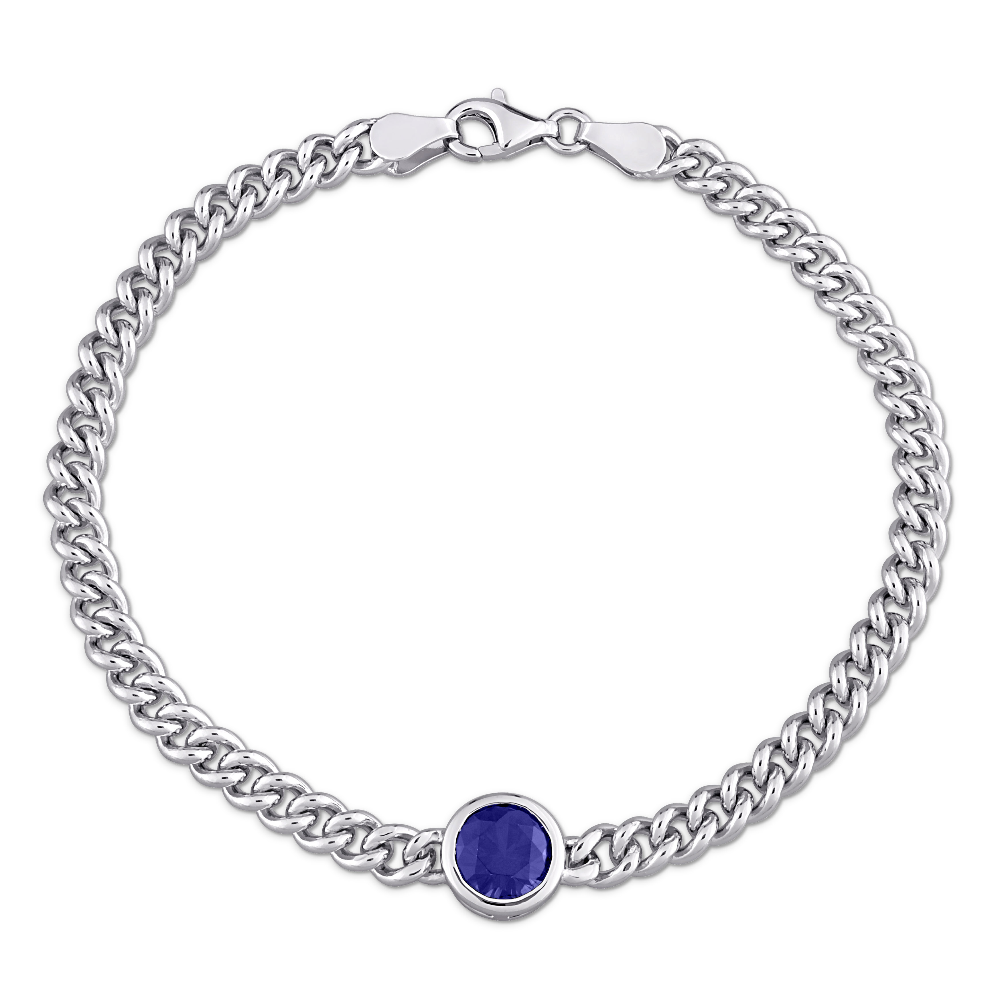 1 5/8 CT TGW Created Blue Sapphire Bracelet in Sterling Silver  - 7.5 in.