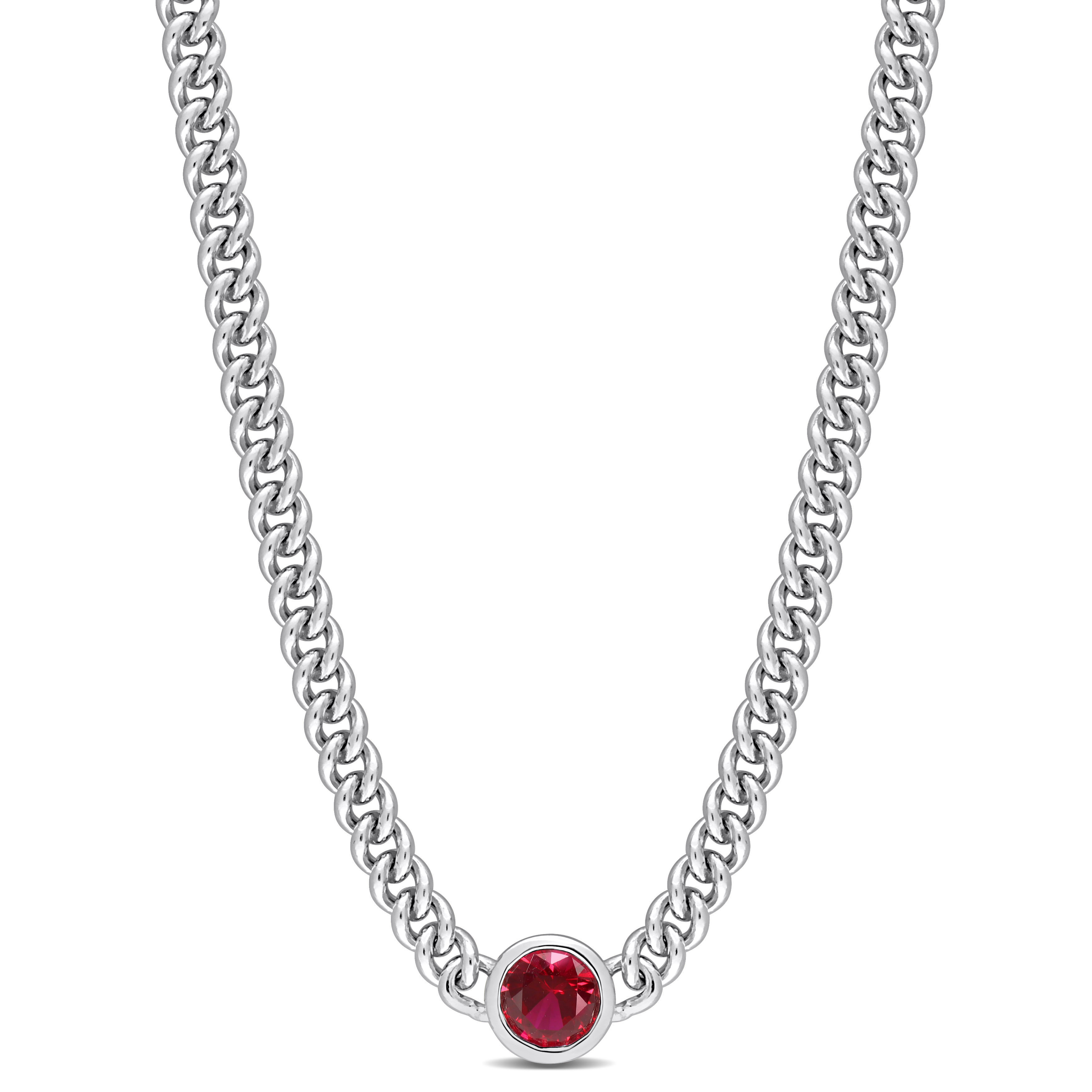 1 5/8 CT TGW Created Ruby Necklace in Sterling Silver - 16 in.
