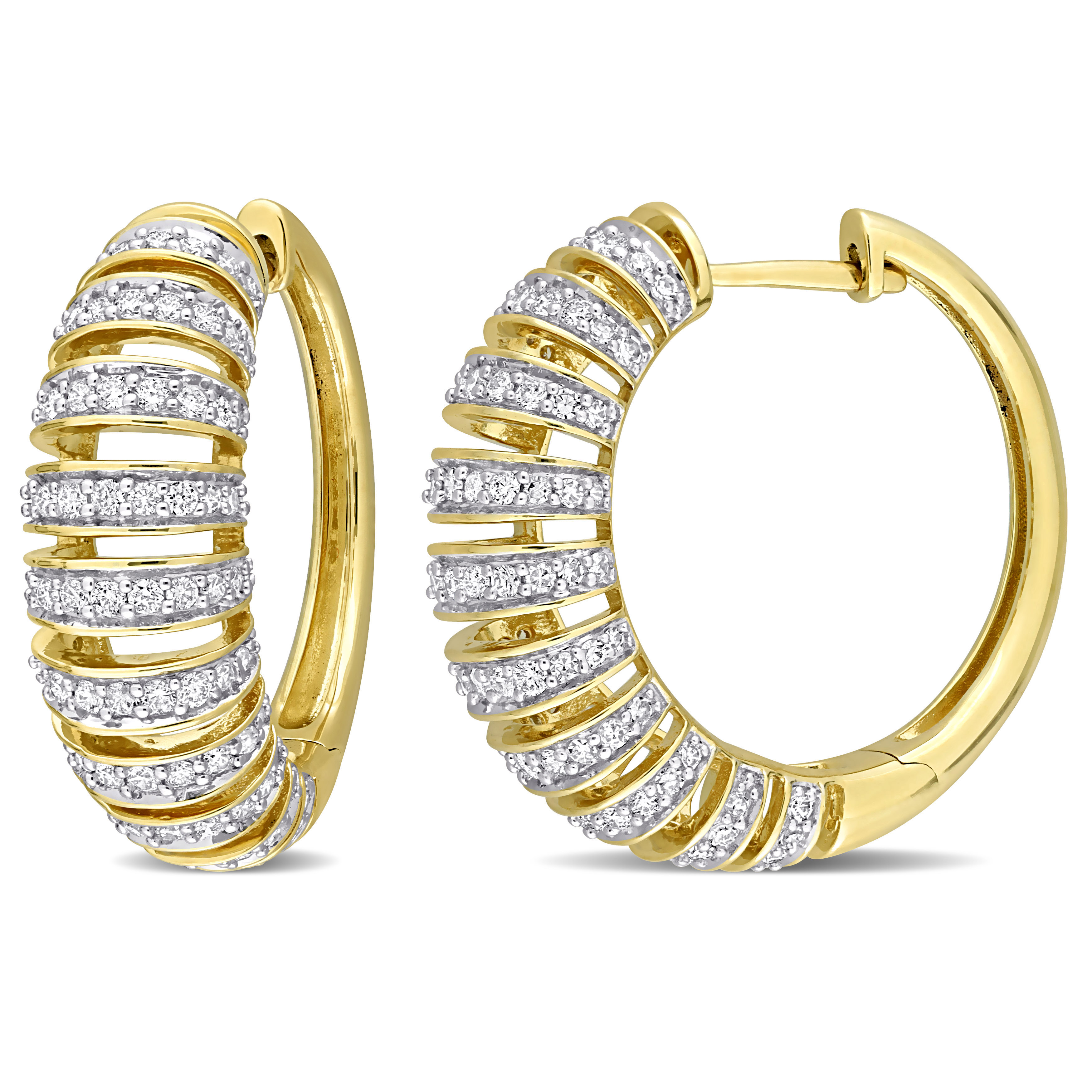 1 CT TDW Diamond Multi-Row Hoop Earrings in 14k Yellow Gold