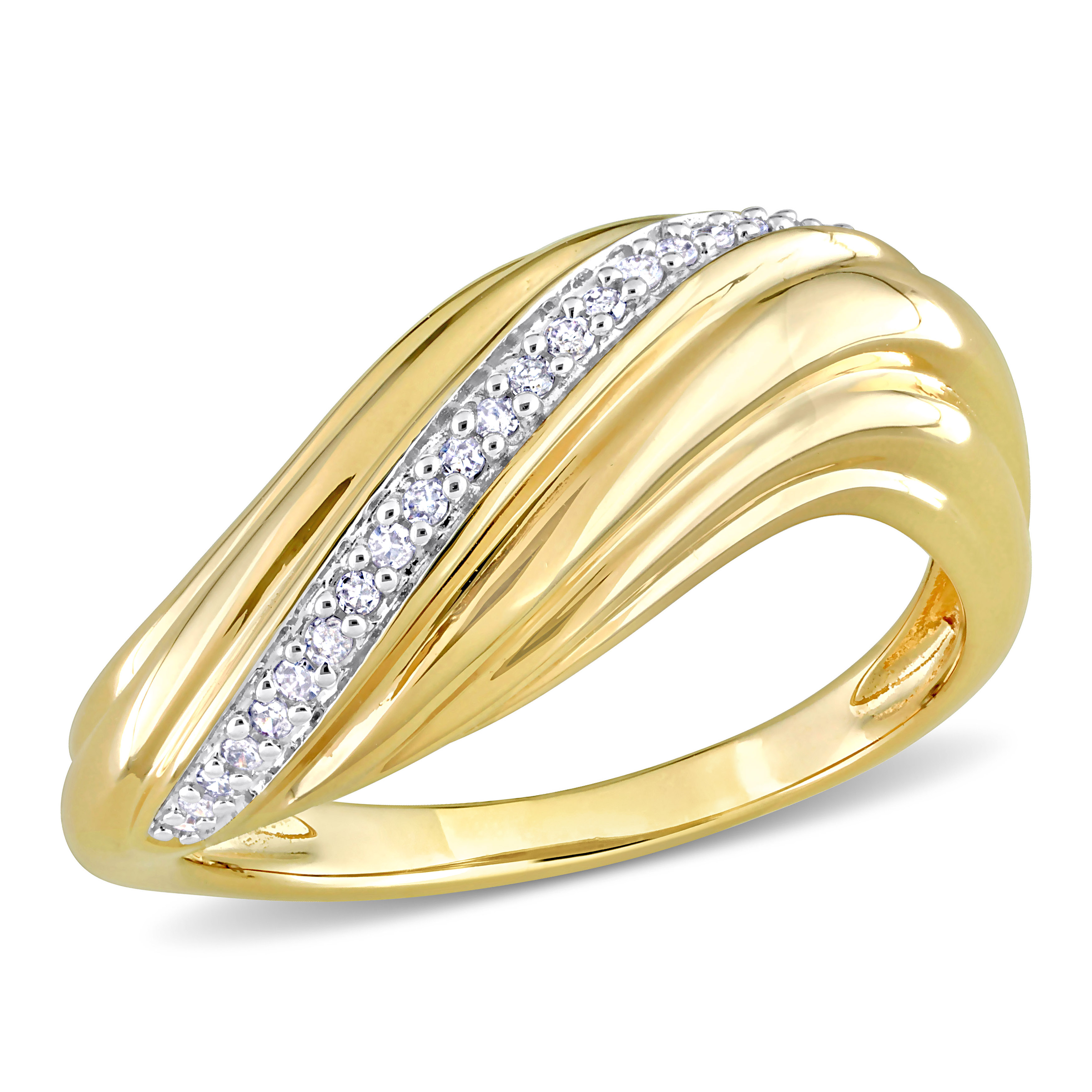 1/10 CT TDW Diamond Curved Wave Ring in 14k Yellow Gold