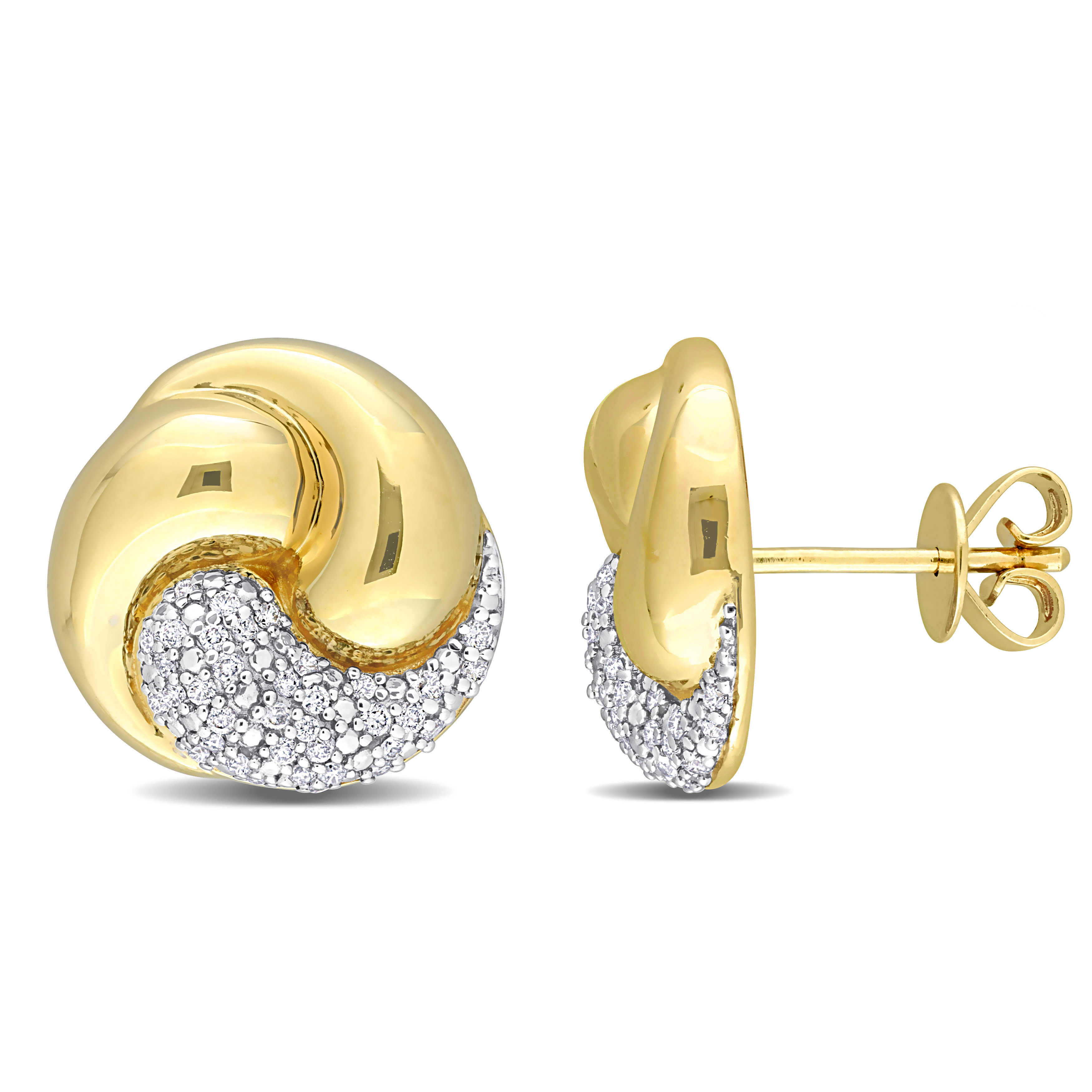 1/4 CT TDW Diamond Love Knot Earrings in 14k Yellow Gold