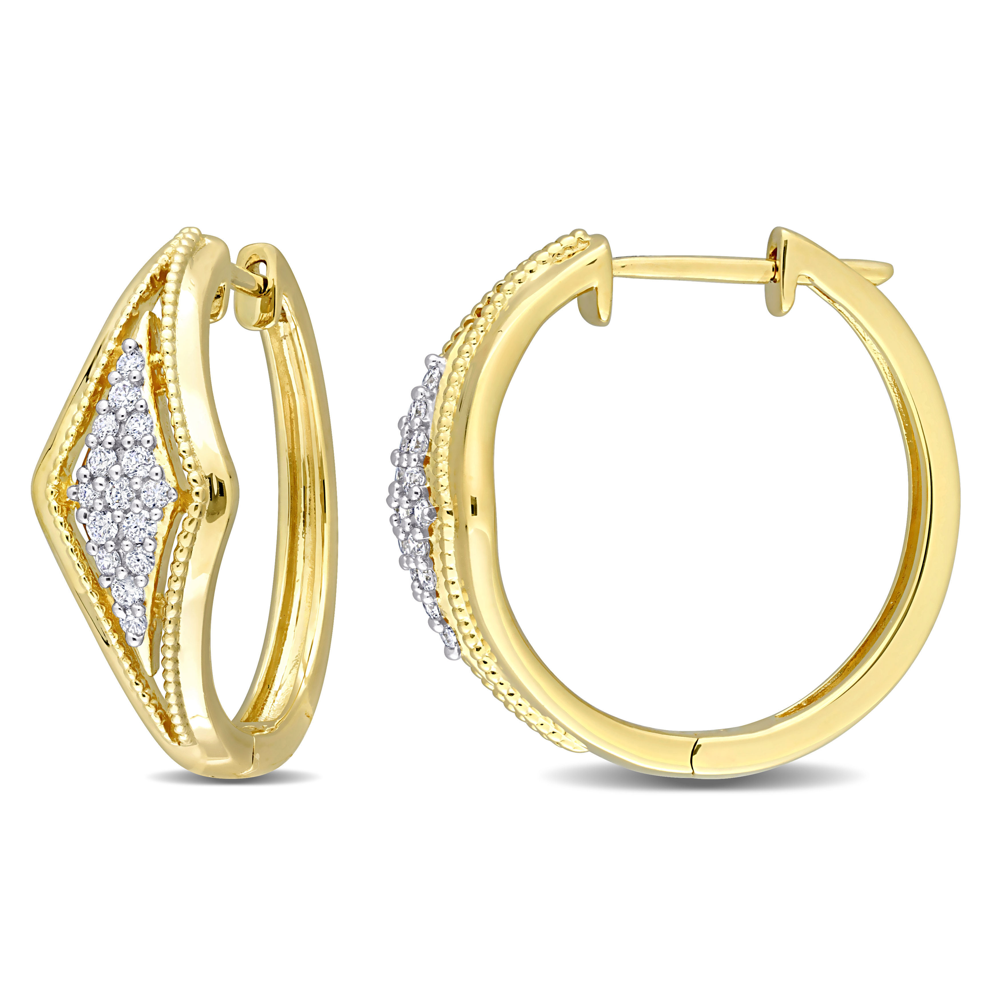 1/5 CT TDW Diamond Pave Hoop Earrings in 10k Yellow Gold