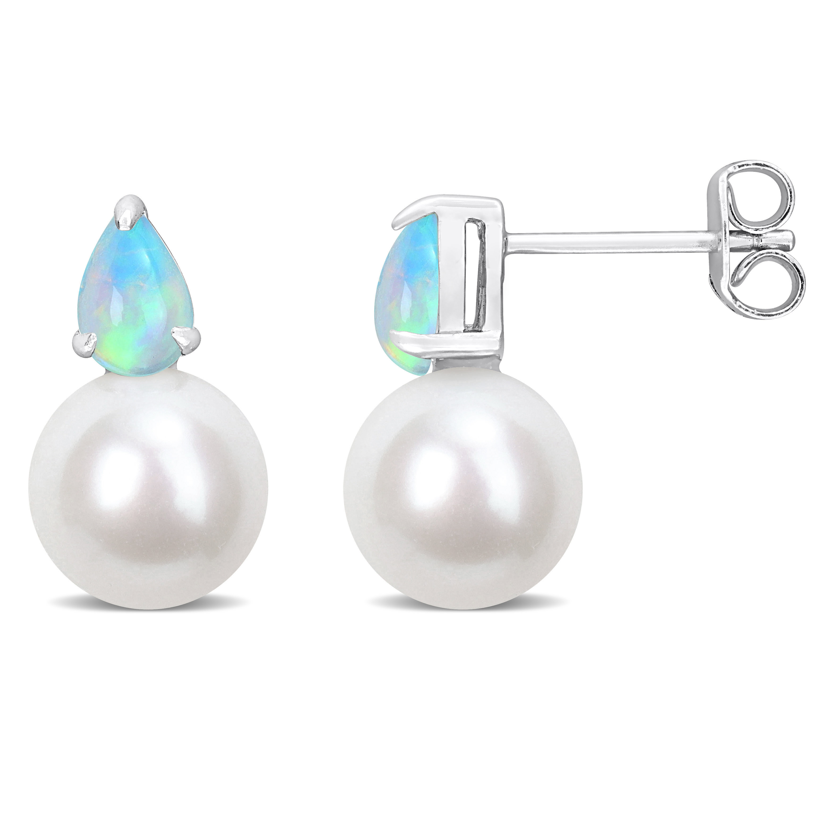 8.5-9mm Cultured Freshwater Pearl and 7/8ct TGW Ethiopian Opal Earrings Sterling Silver