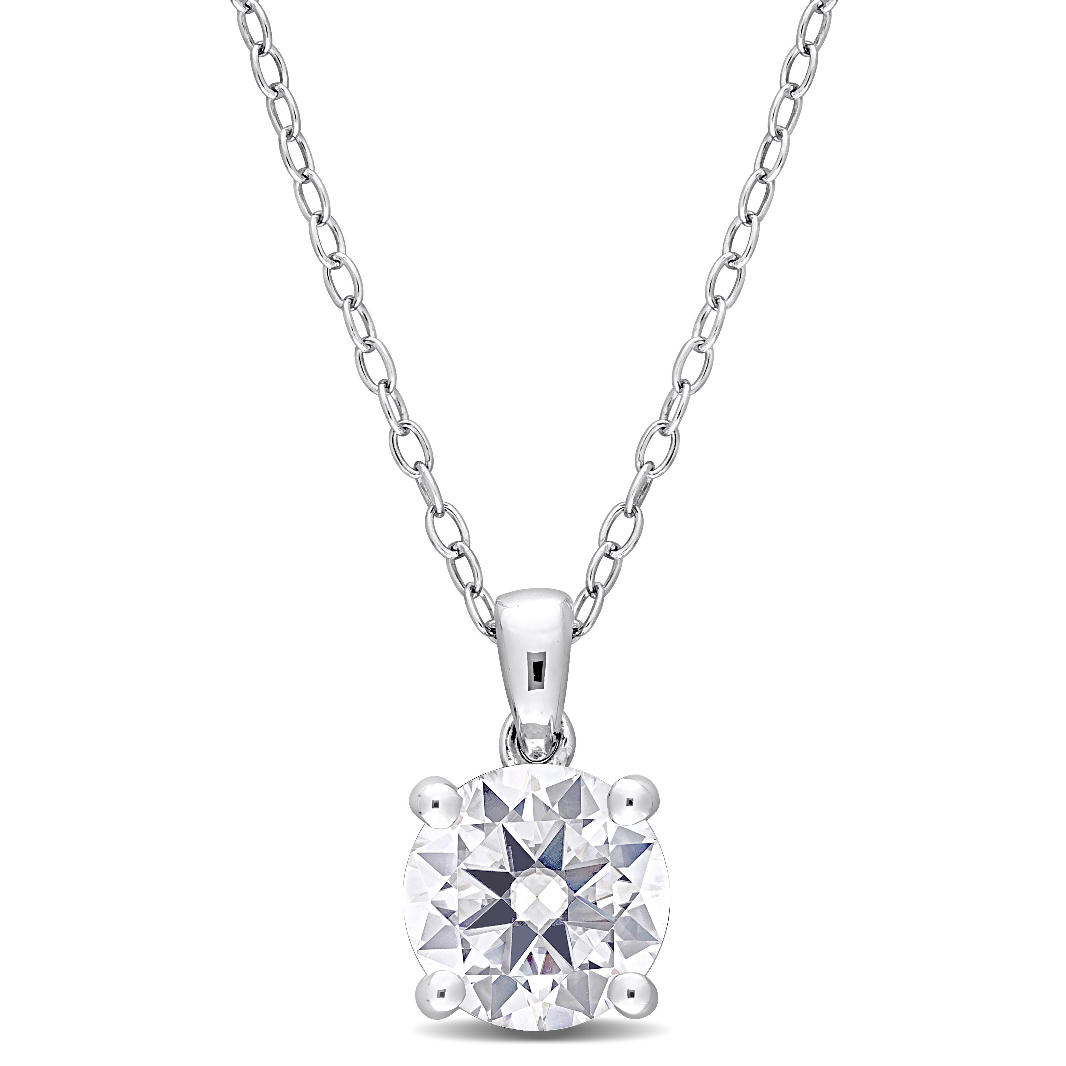 1 4/5 CT DEW Created Moissanite Solitaire Pendant with Chain in Sterling Silver - 18 in.