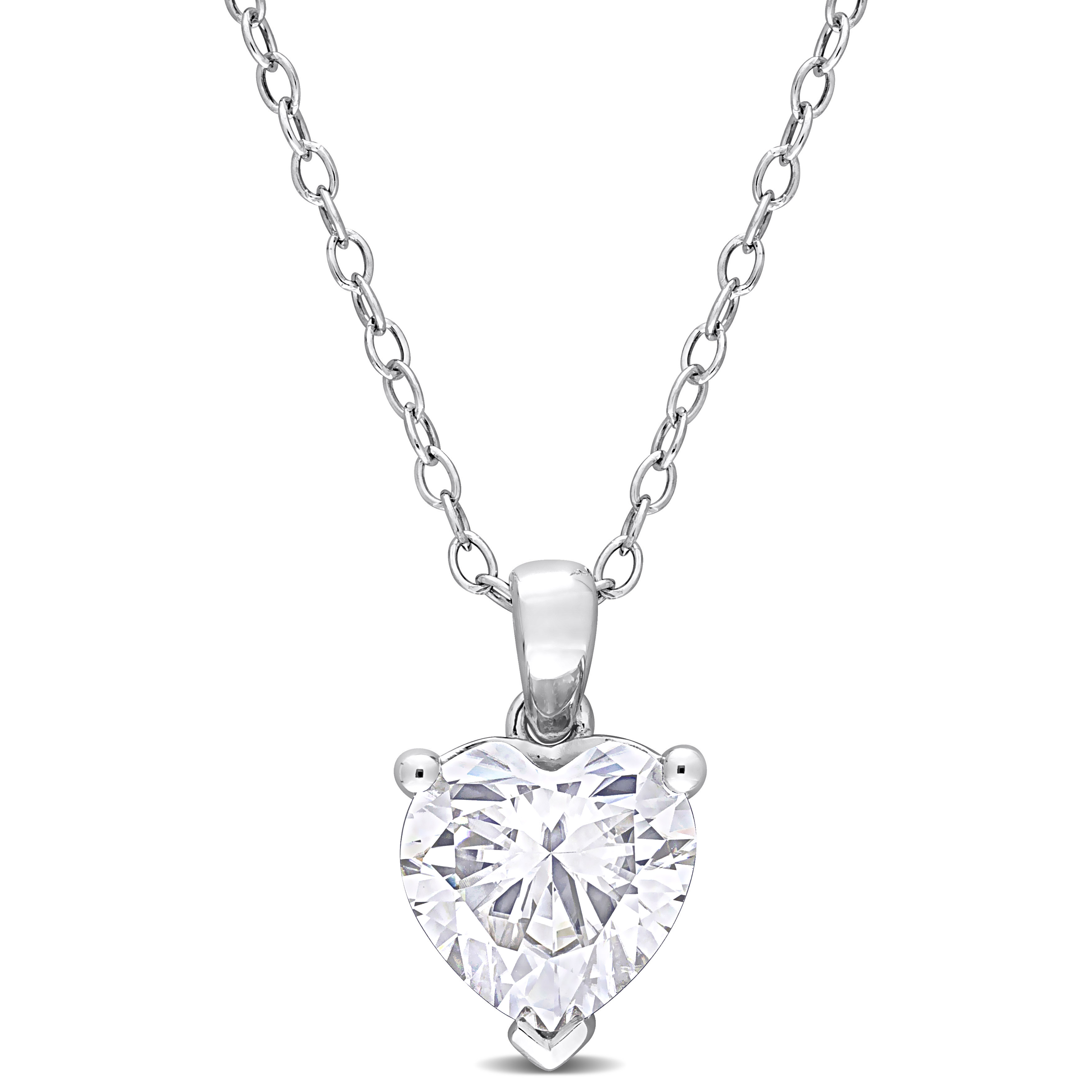 2 CT DEW Created Moissanite Solitaire Heart Pendant with Chain in Sterling Silver - 18 in.