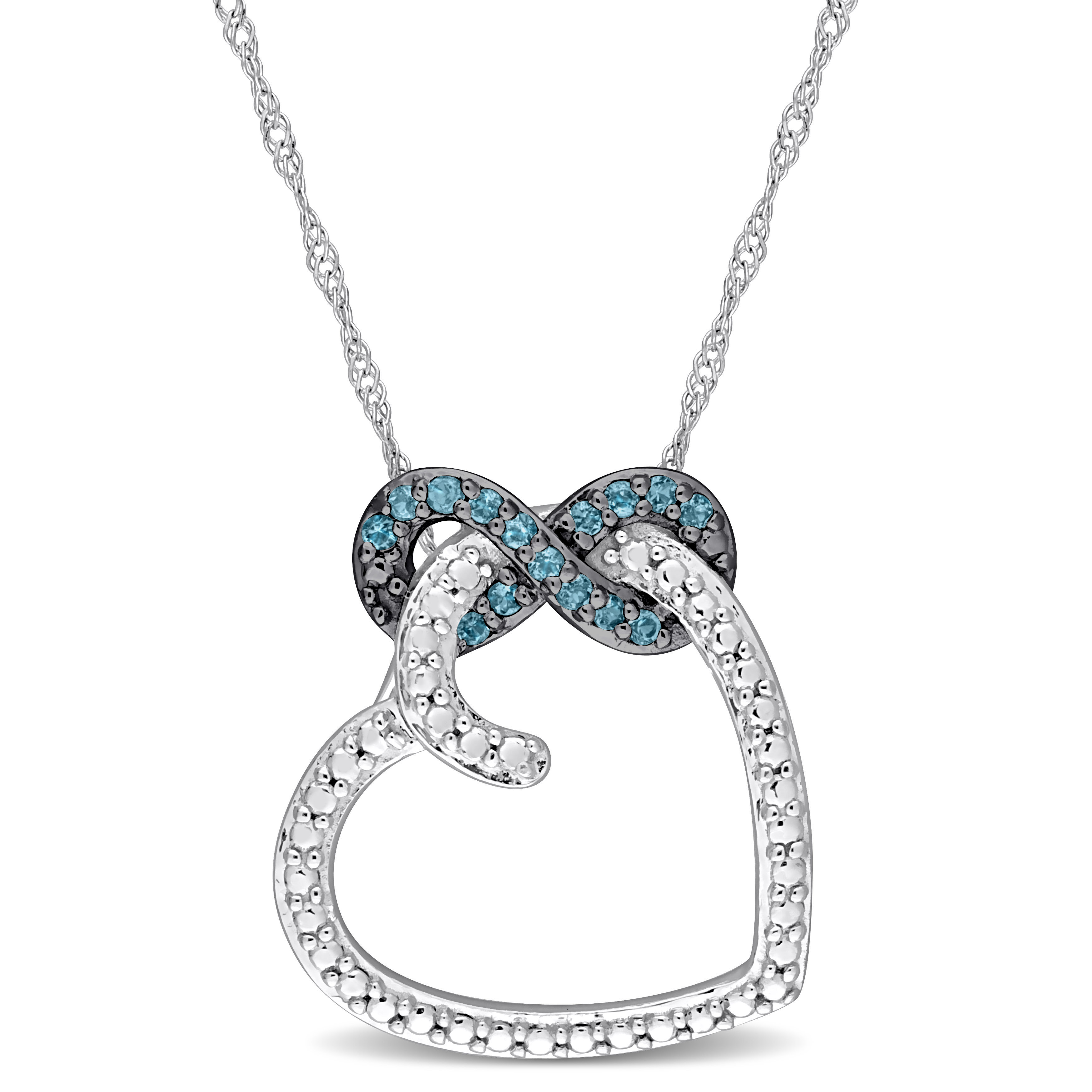 1/6 CT TGW London Blue Topaz Heart Infinity Pendant with Chain in 10k White Gold - 17 in.