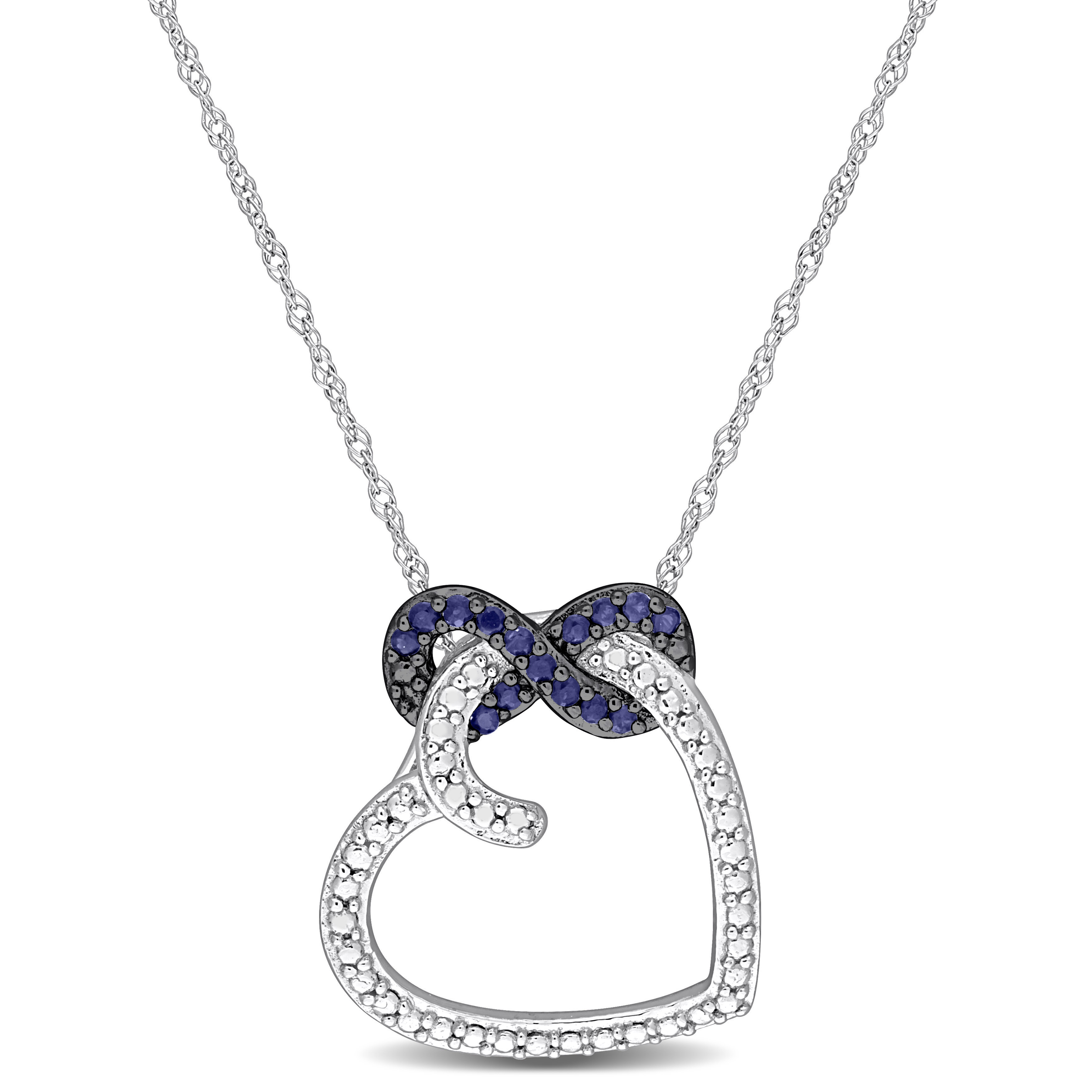1/6 CT TGW Sapphire Infinity Heart Pendant with Chain in 10k White Gold - 17 in.
