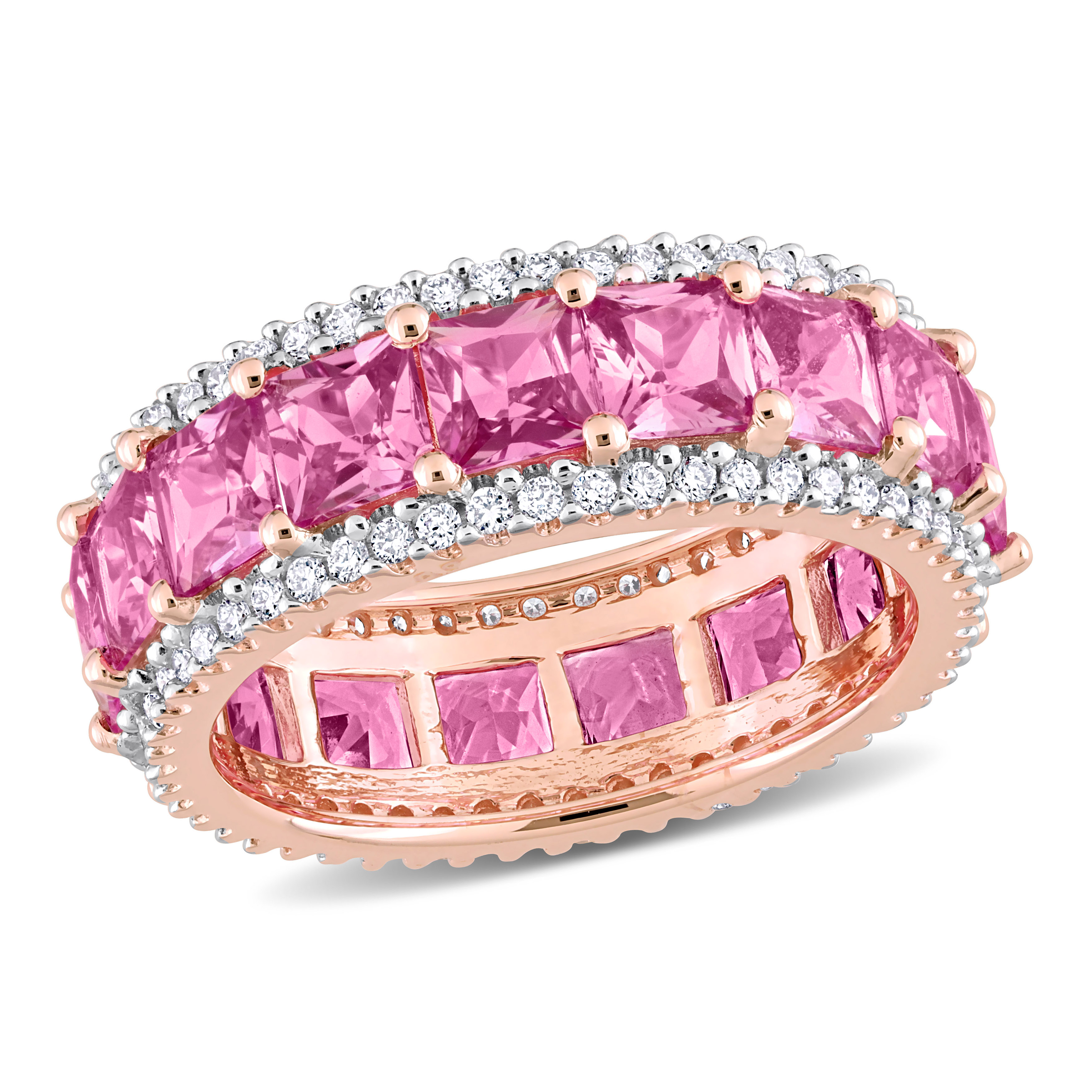 Pink Sapphire and Diamond Eternity Ring in 14k Rose Gold