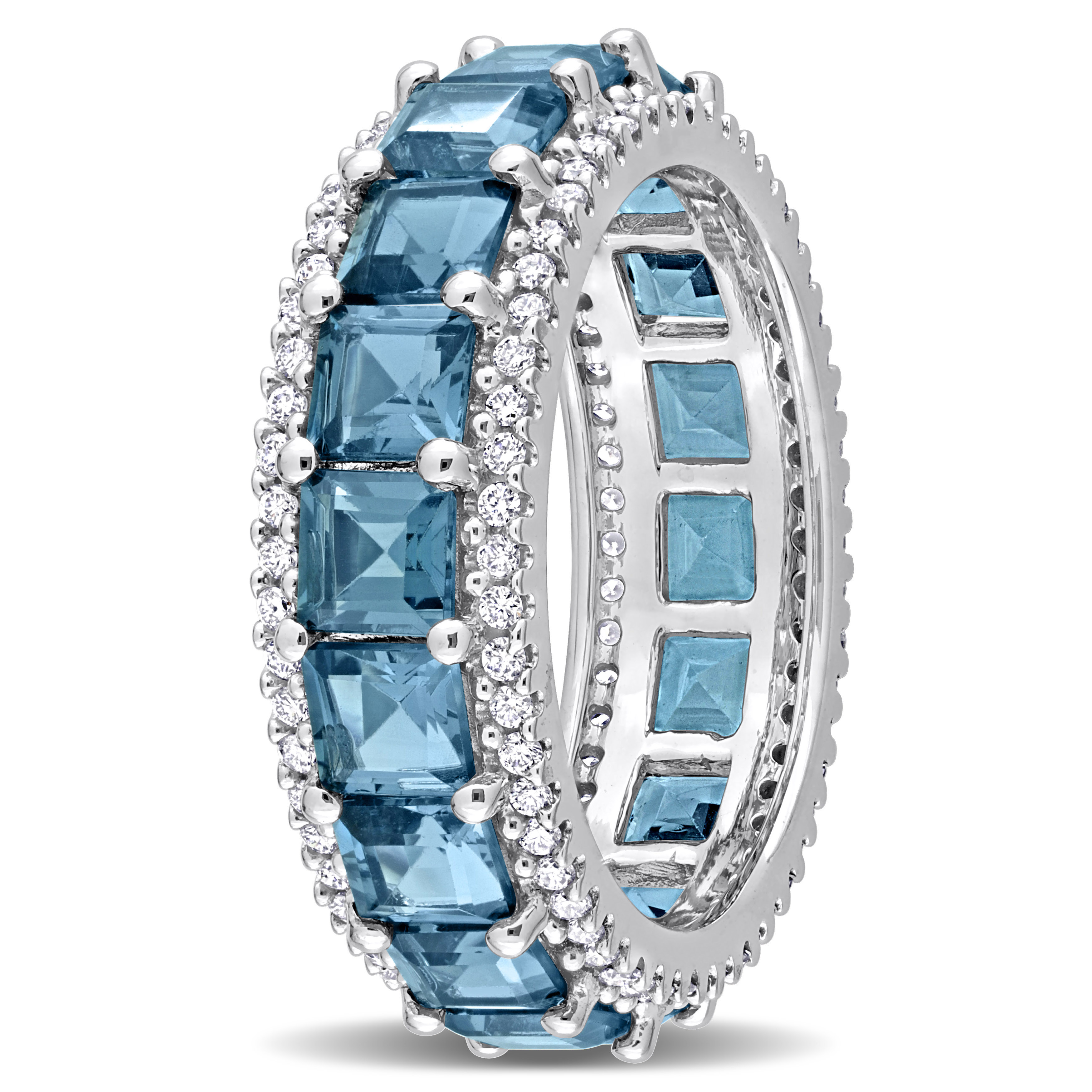 London Blue Topaz and Diamond Eternity Ring in 14k White Gold
