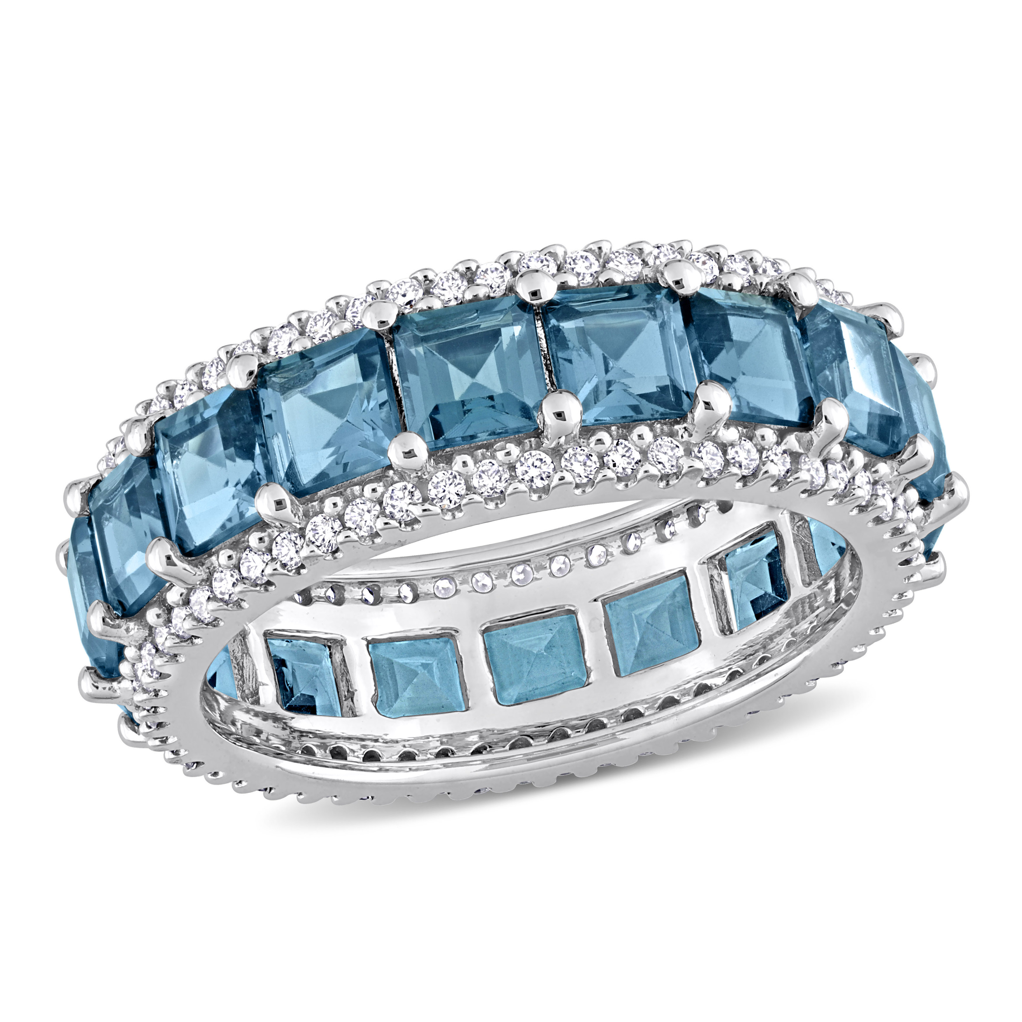 London Blue Topaz and Diamond Eternity Ring in 14k White Gold