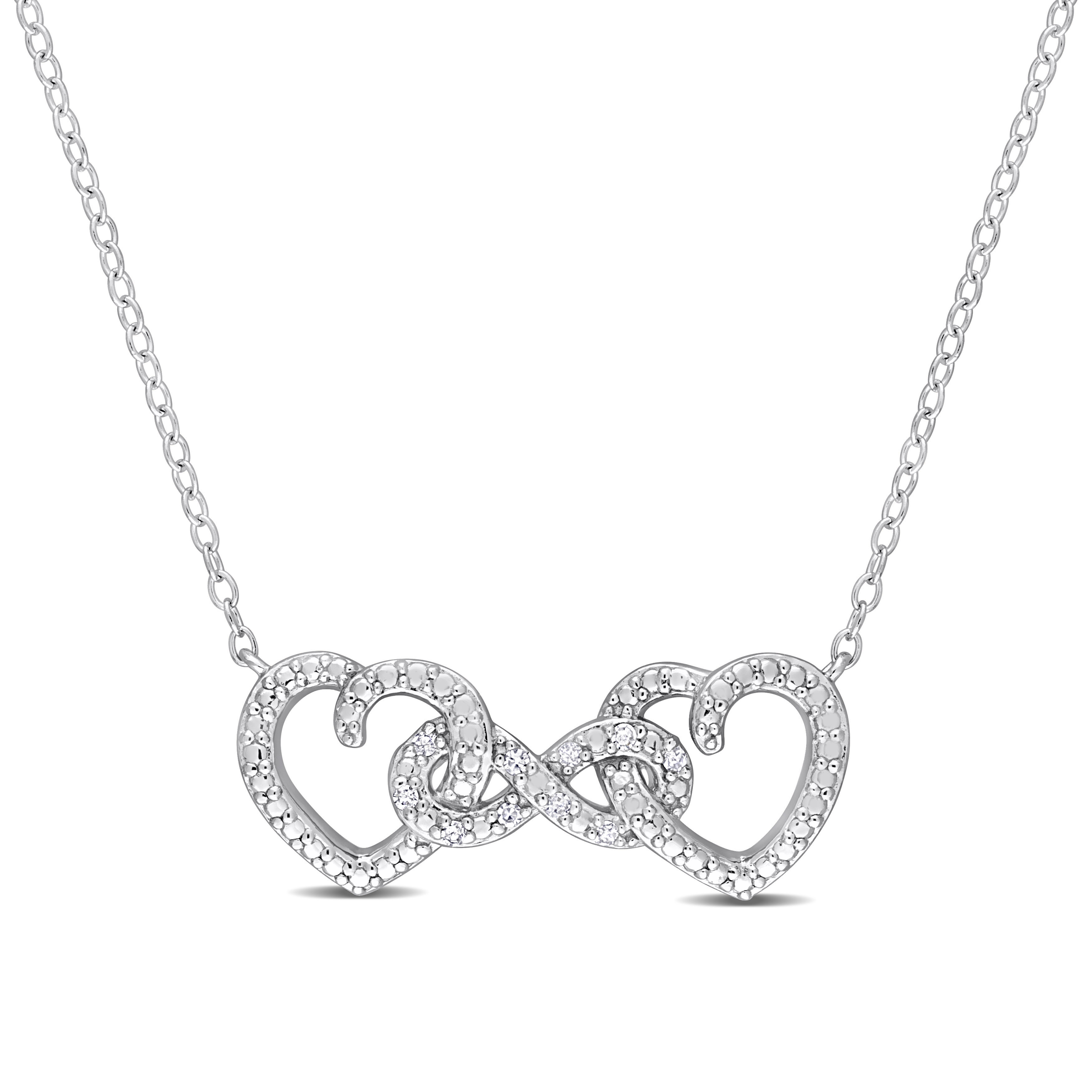 Diamond Accent Double Heart Infinity Pendant with Chain in Sterling Silver
