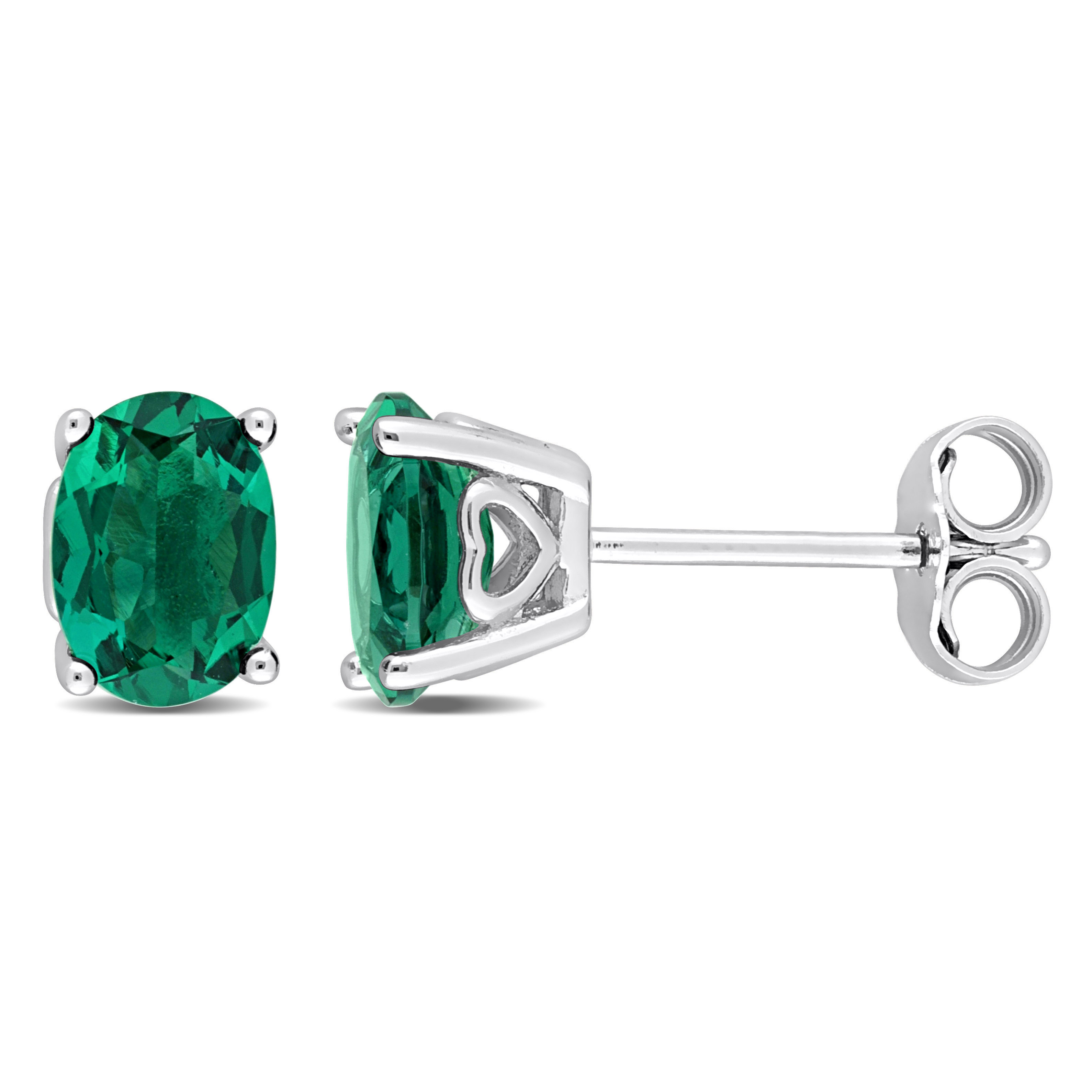 1 3/8 CT TGW Oval Created Emerald Stud Earrings in Sterling Silver