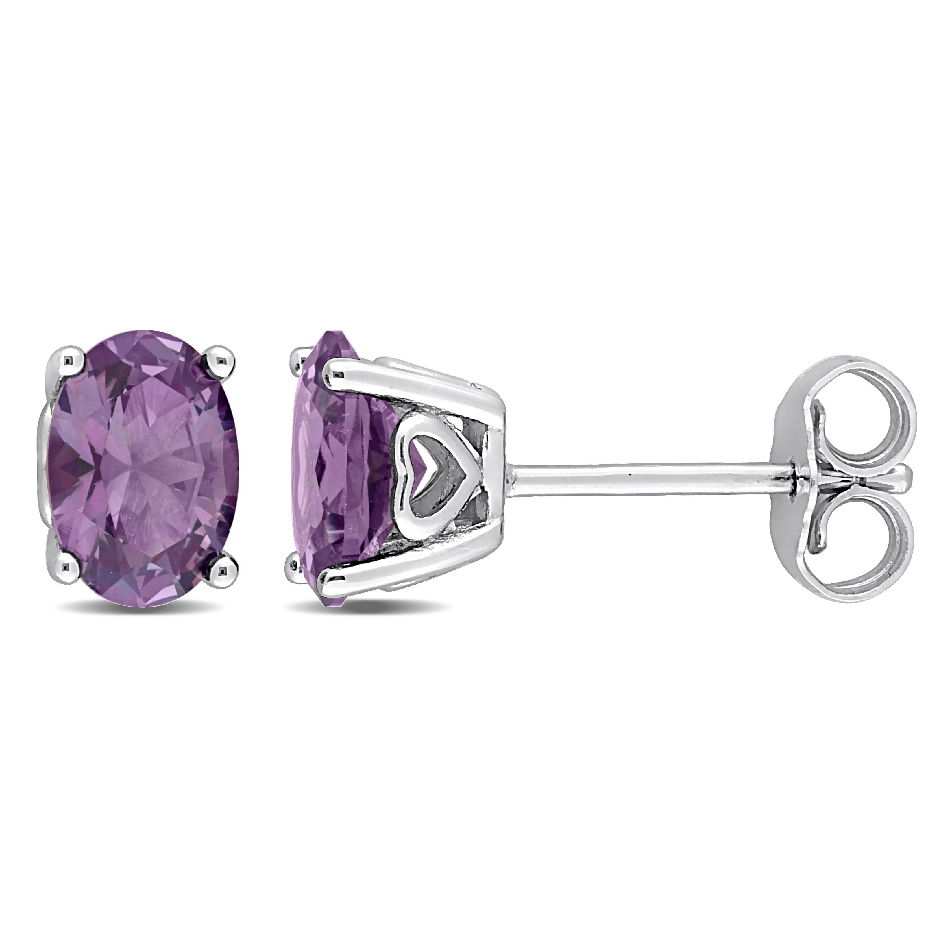 2 1/2 CT TGW Oval Simulated Alexandrite Stud Earrings with Heart Design in Sterling Silver