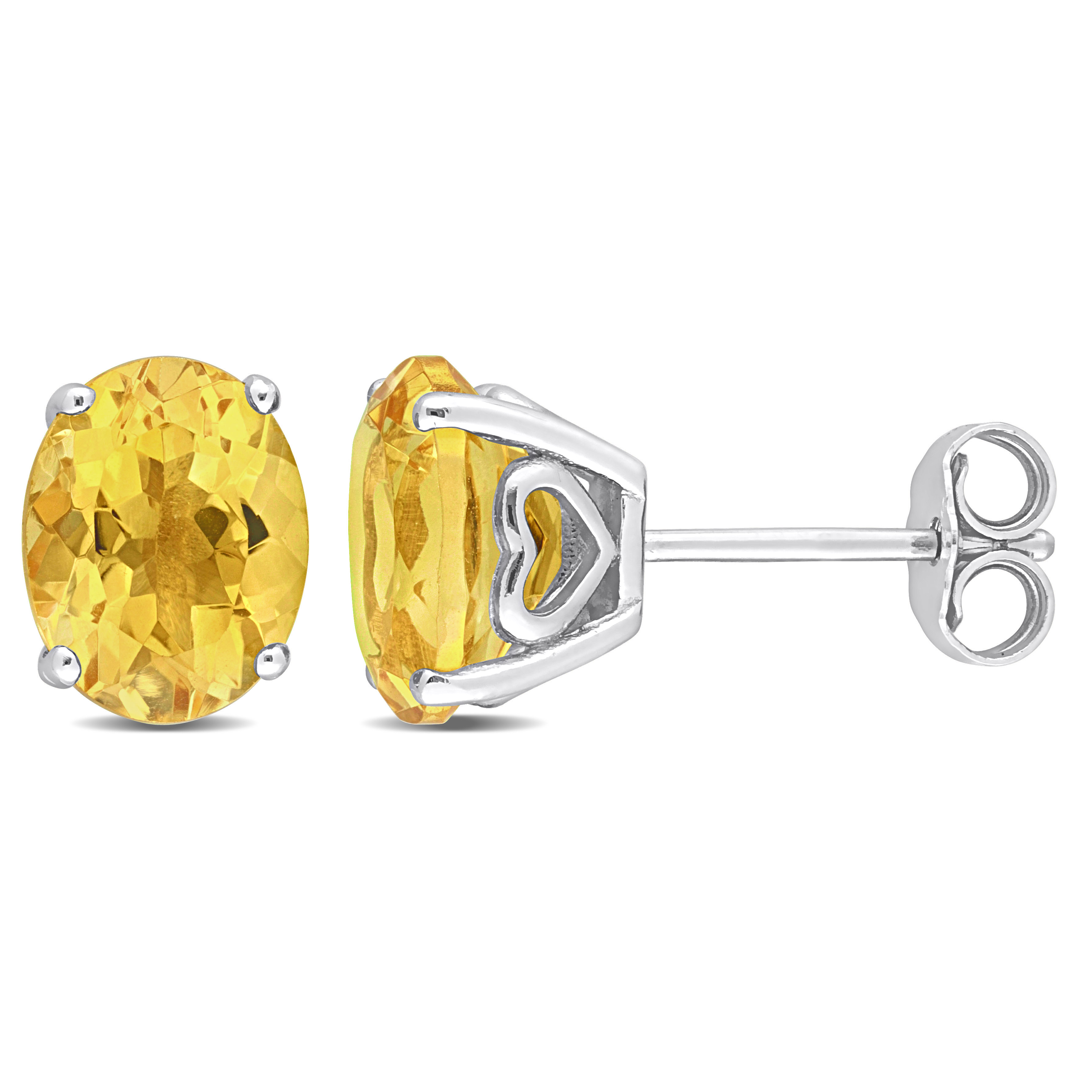 3 1/3 CT TGW Oval Citrine Stud Earrings with Heart Design in Sterling Silver