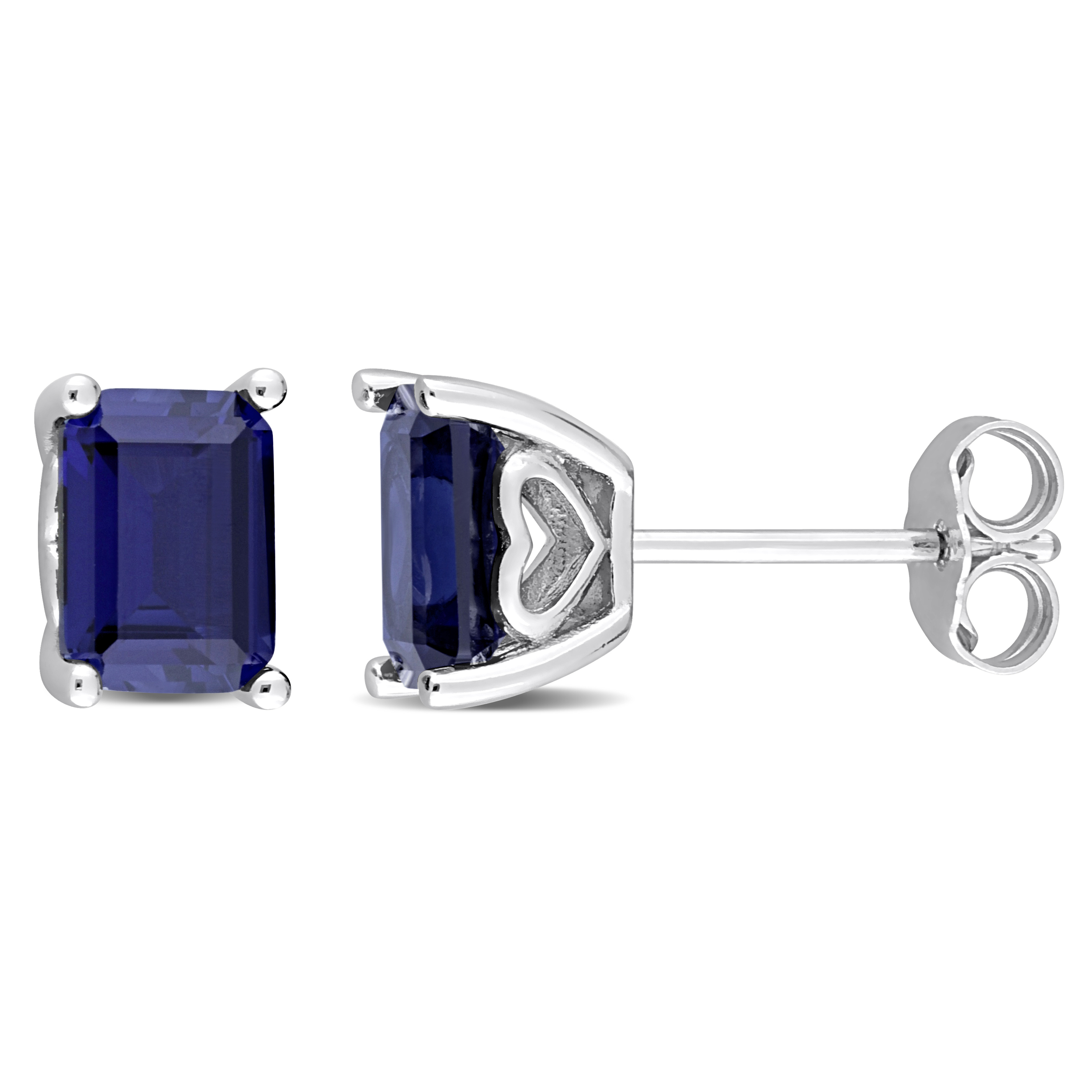 3 1/5 CT TGW Octagon Created Blue Sapphire Stud Earrings in Sterling Silver