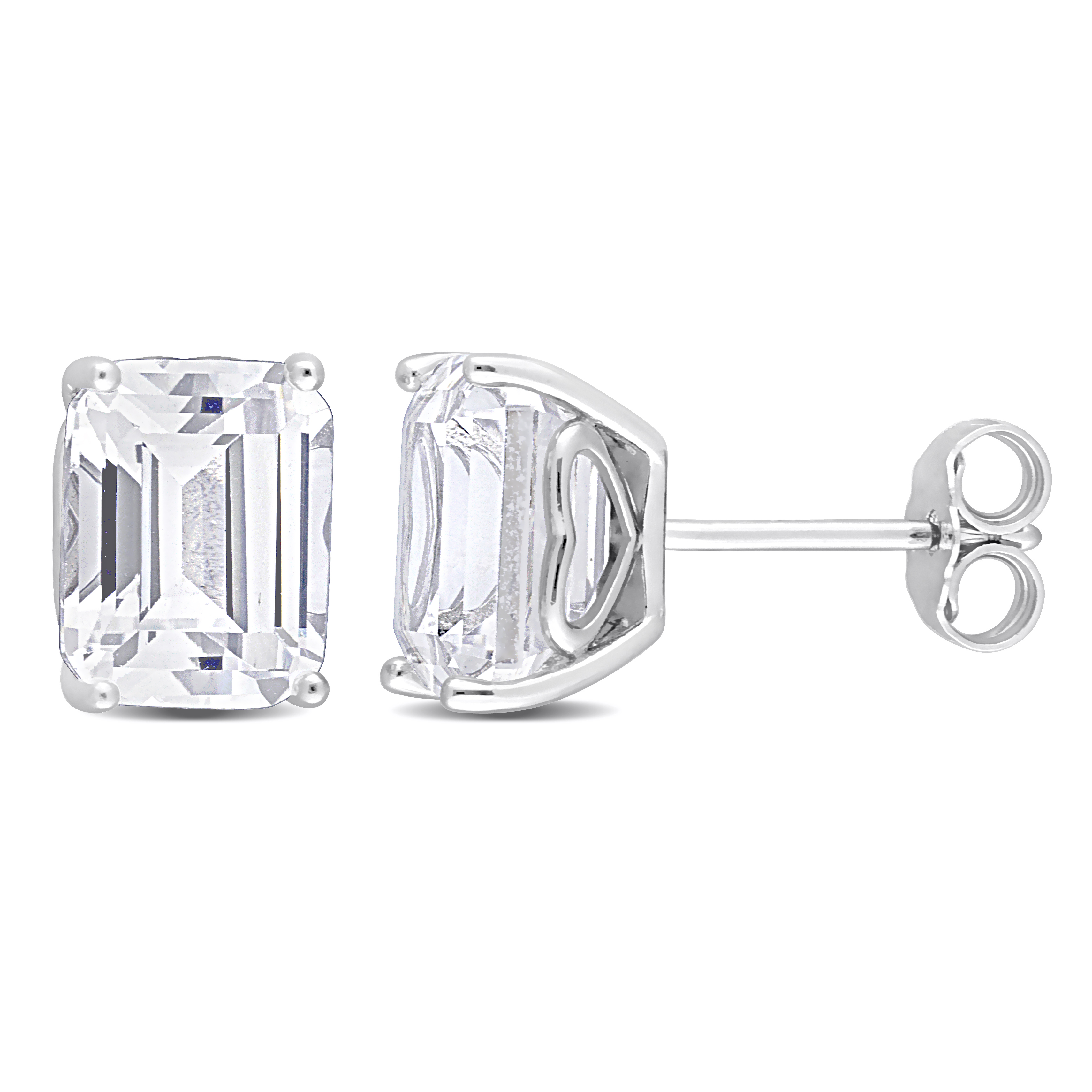 7 3/8 CT TGW Octagon Created White Sapphire Stud Earrings in Sterling Silver