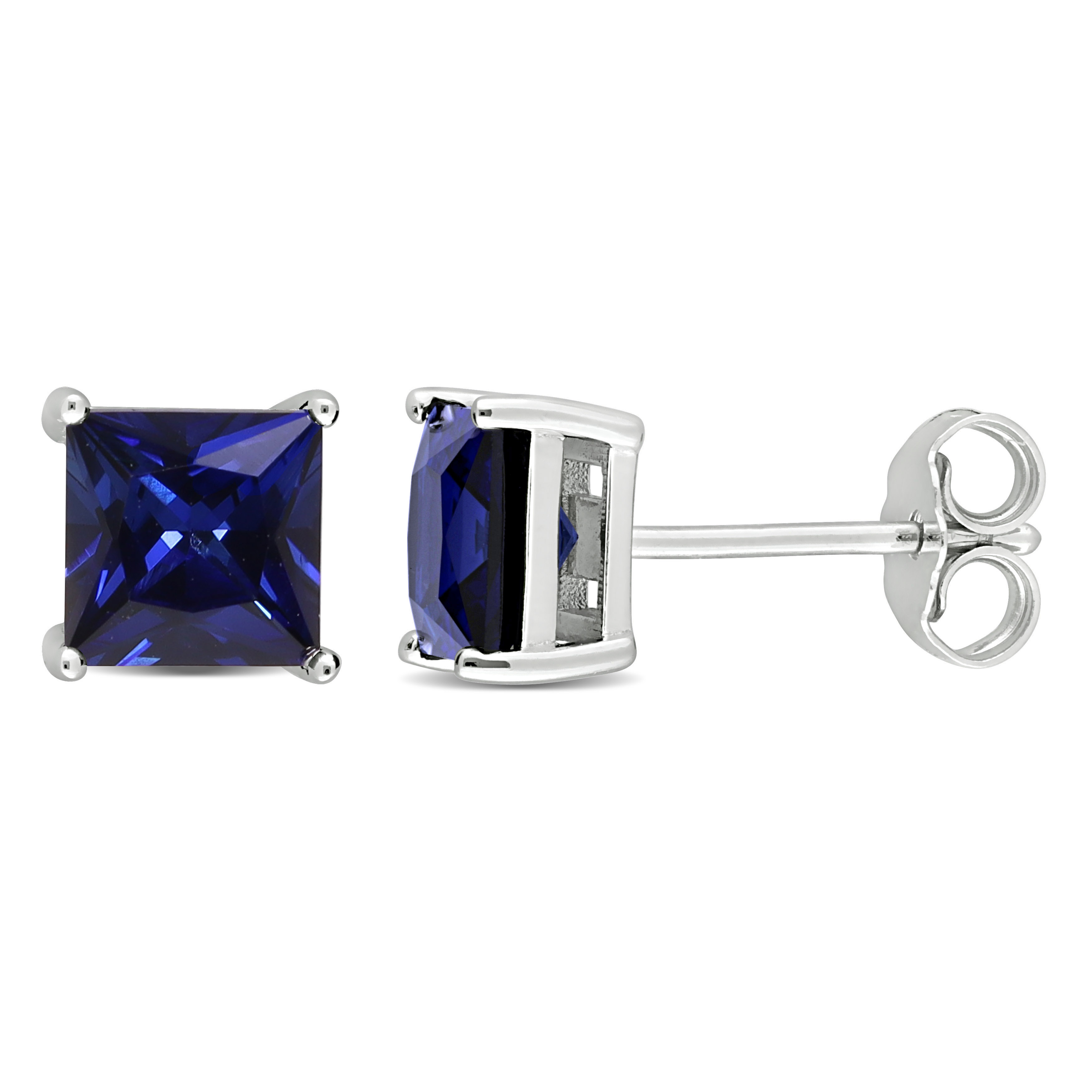 2 5/8 CT TGW Princess Cut Created Blue Sapphire Stud Earrings in Sterling Silver