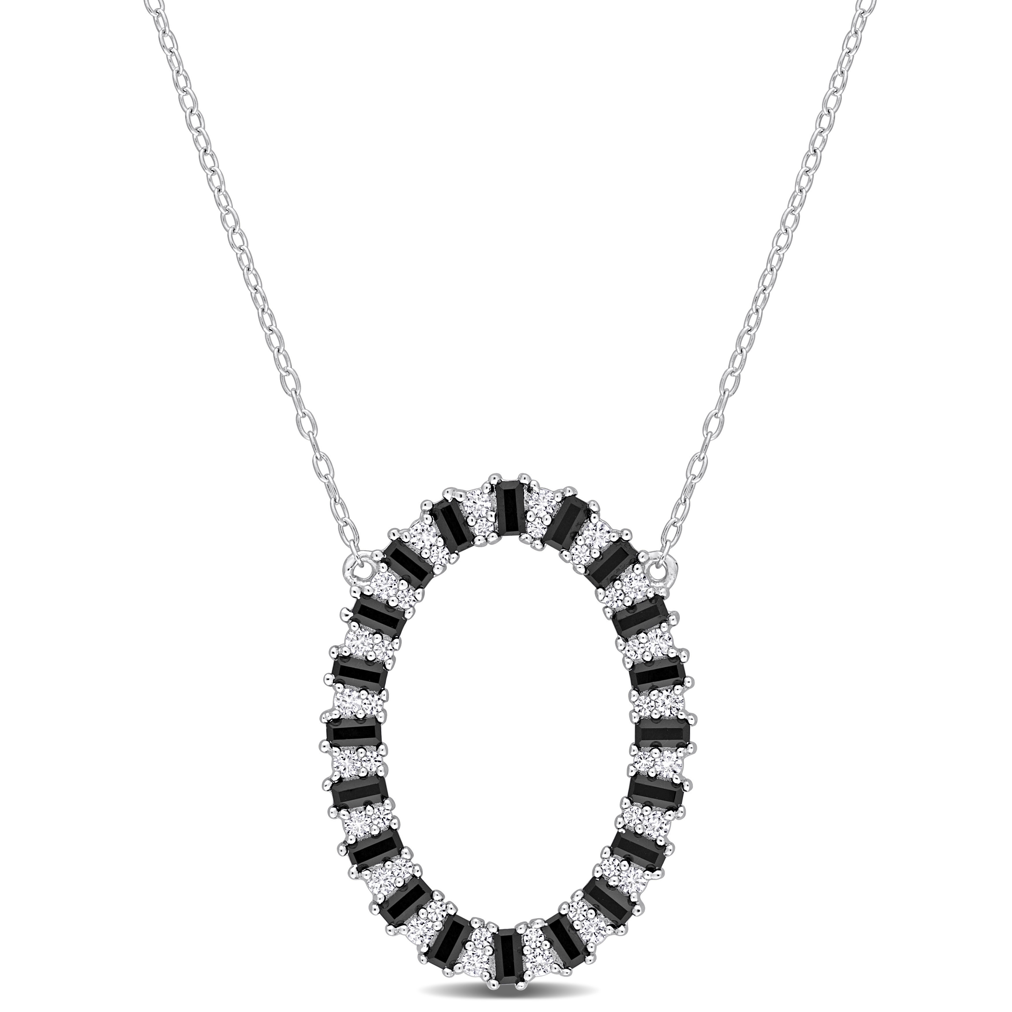 2 5/8 CT TGW Black Spinel and Created White Sapphire Oval Necklace in Sterling Silver - 18 in.