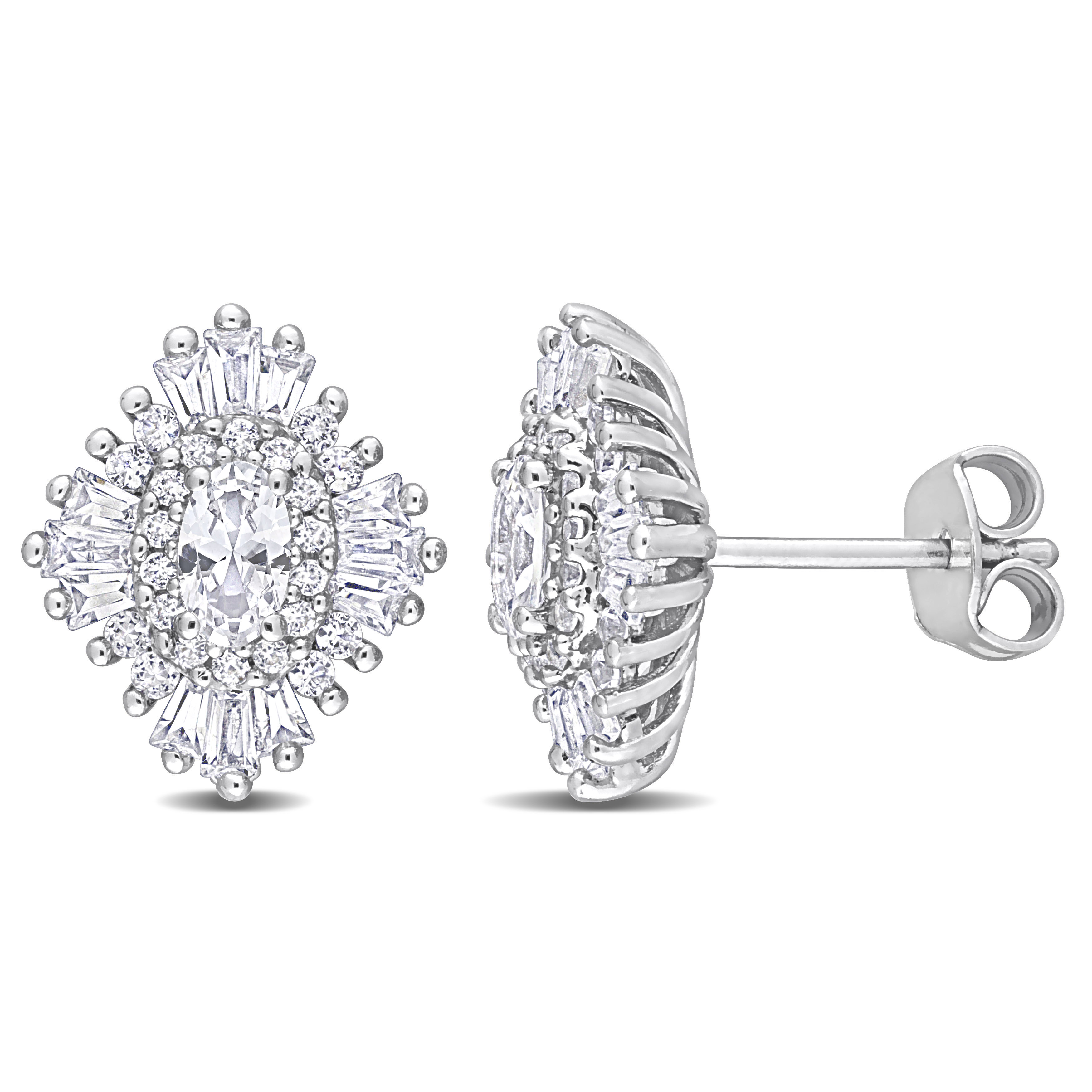 2 7/8 CT TGW Created White Sapphire Starburst Earrings in Sterling Silver