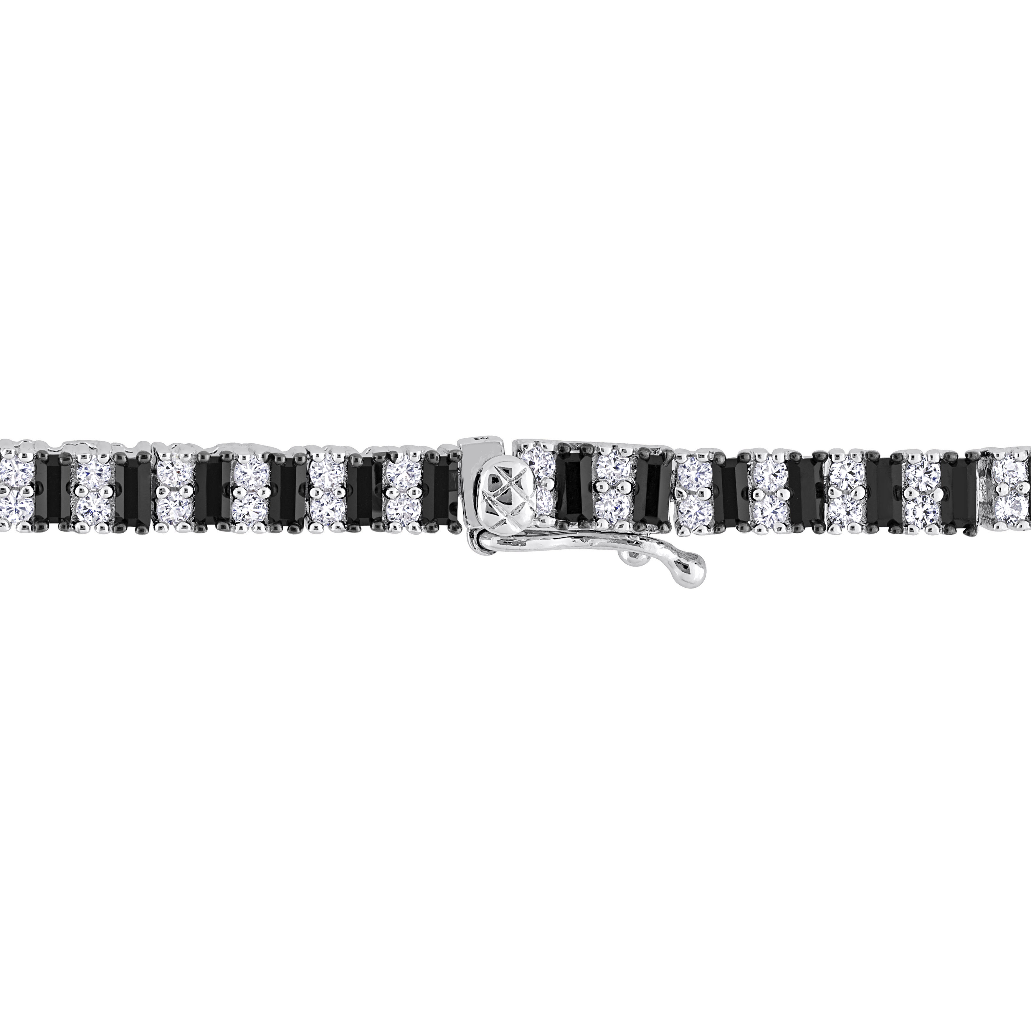 7 3/5 CT TGW Baguette-Cut Black Spinel and Created White Sapphire Tennis Bracelet in Sterling Silver - 7.25 in.