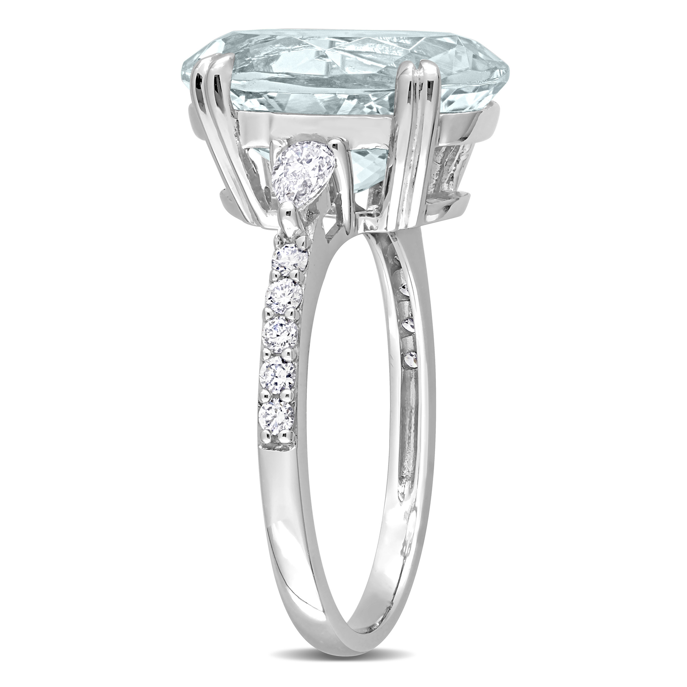 5 5/8 CT TGW Oval Aquamarine and 2/5 Ct TW Pear and Round Diamond Cocktail Ring in 14k White Gold