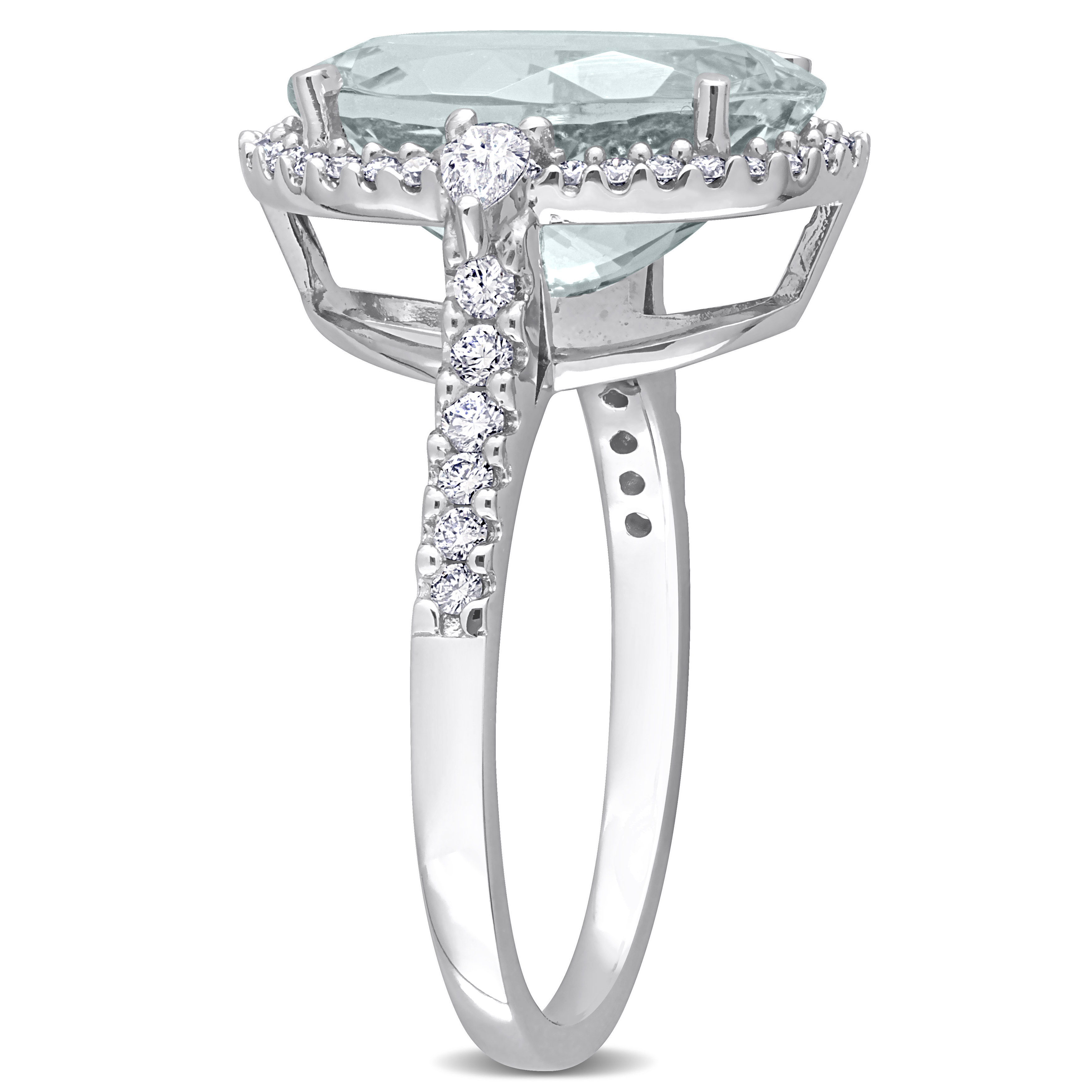 5 5/8 CT TGW Oval Aquamarine and 1/2 CT TW Pear and Round Diamond Halo Cocktail Ring in 14k White Gold