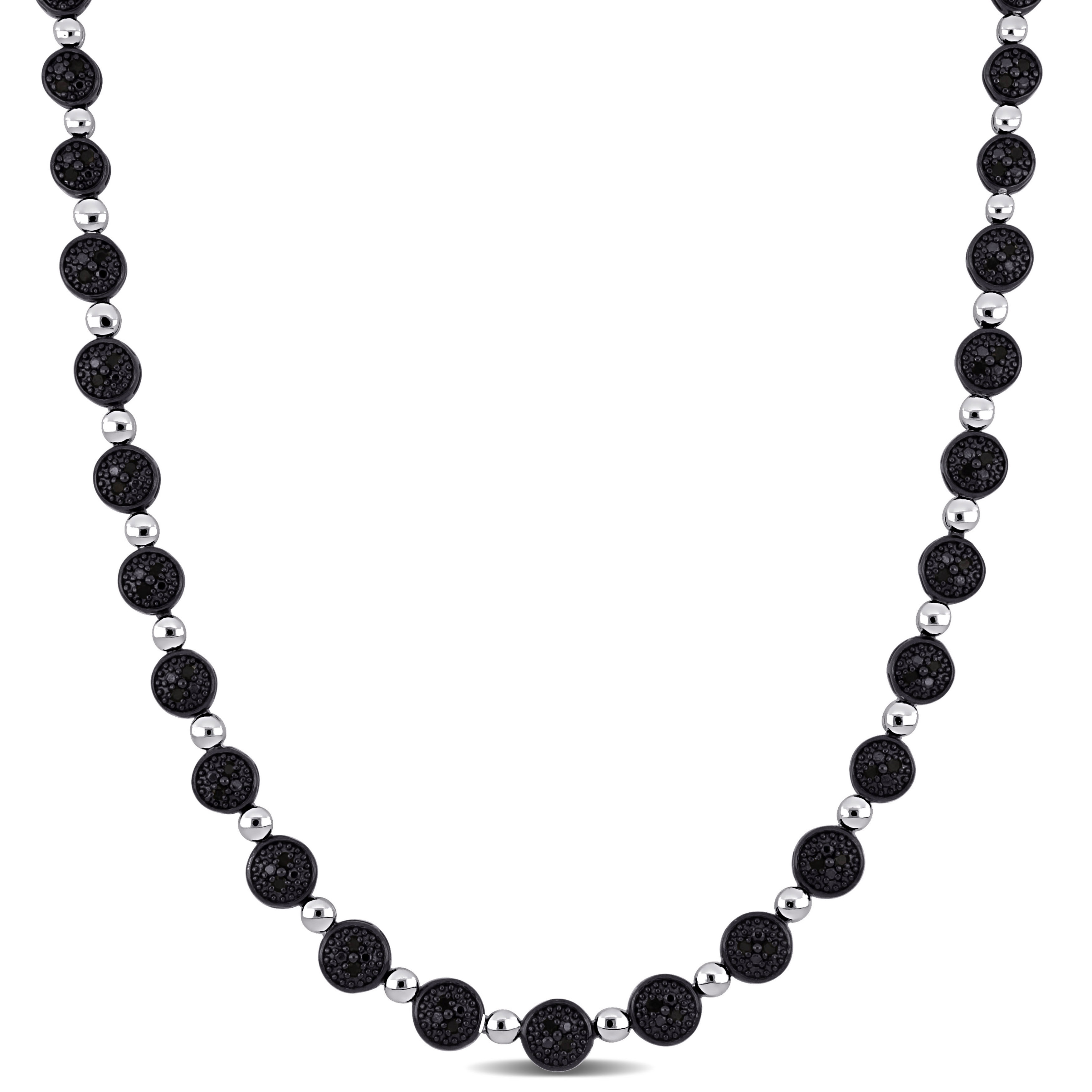 1/2 CT Black Diamond TW Cluster Tennis 17" Necklace Black Rhodium Plated Sterling Silver