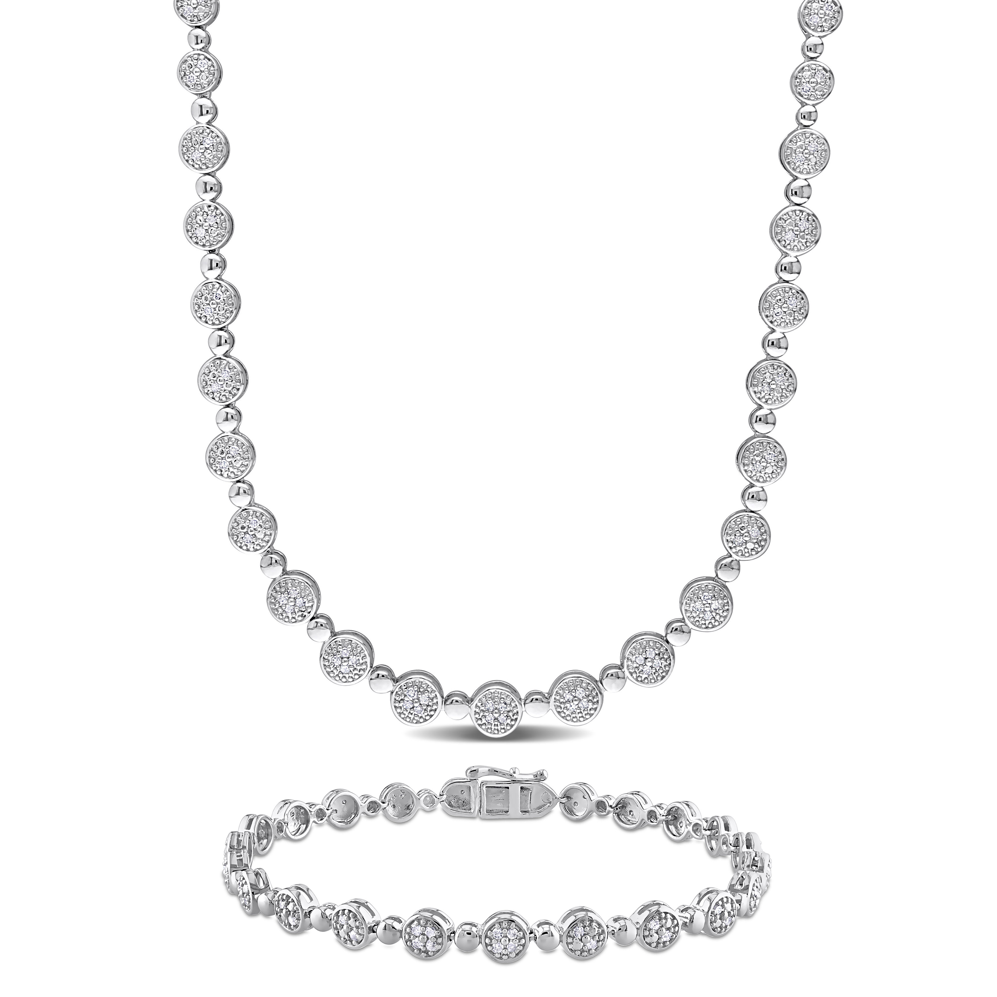 1 1/2 CT TW Diamond Tennis Necklace and Bracelet Set in Sterling Silver - 17 in + 7.5 in