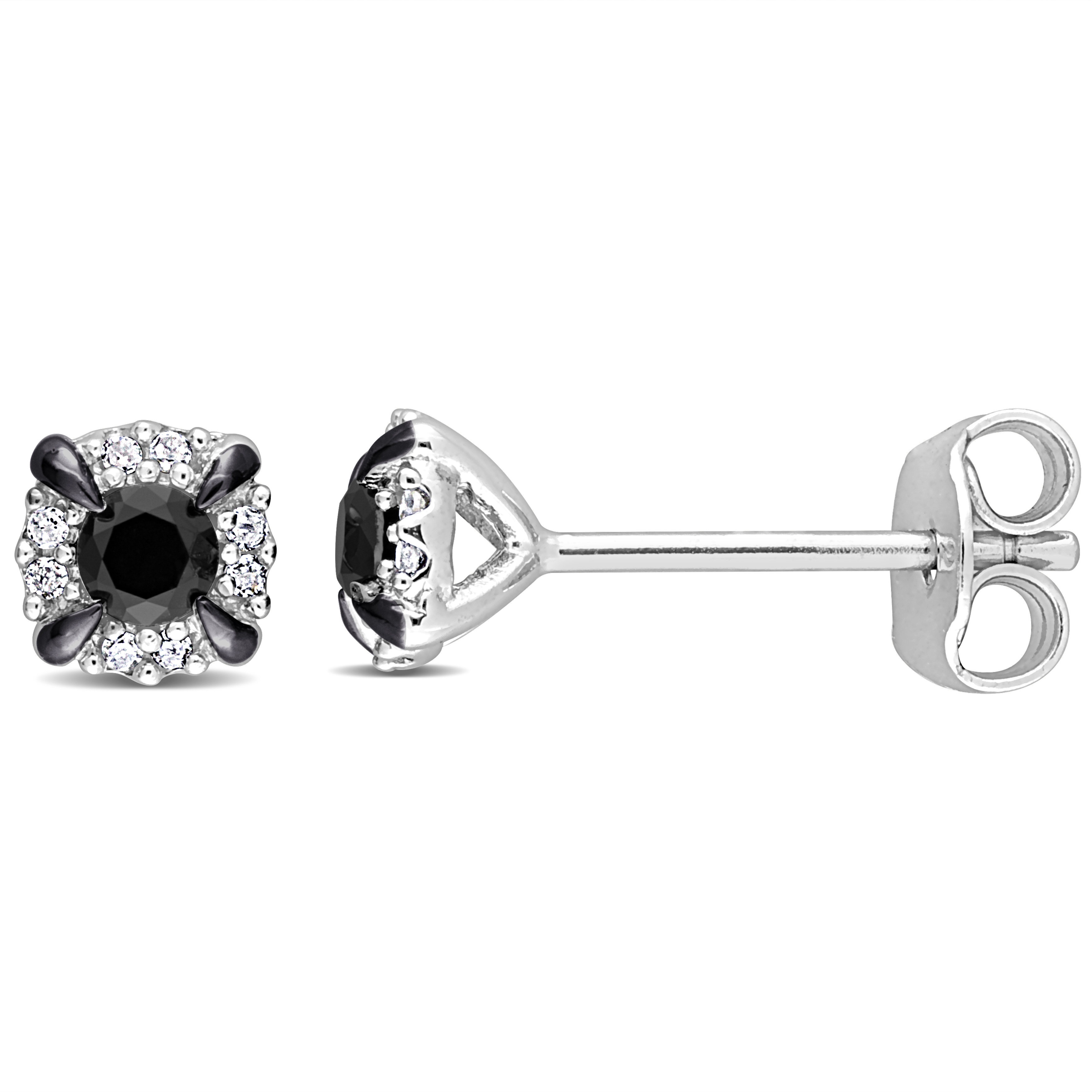 1/4 CT TW Black and White Diamond Earrings in Sterling Sivler with Black Rhodium