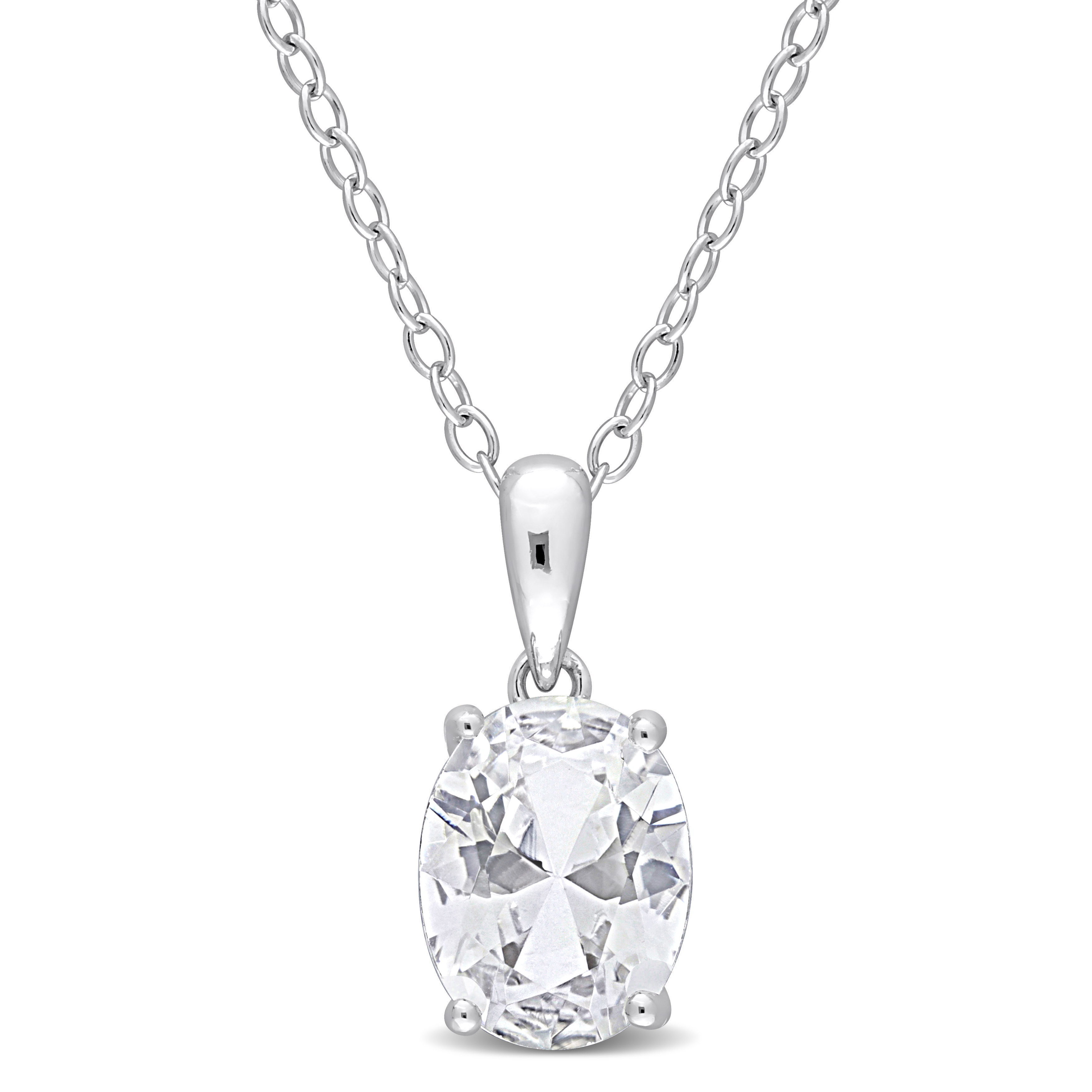 2 1/4 CT TGW Oval White Topaz Solitaire Heart Design Pendant with Chain in Sterling Silver - 18 in.