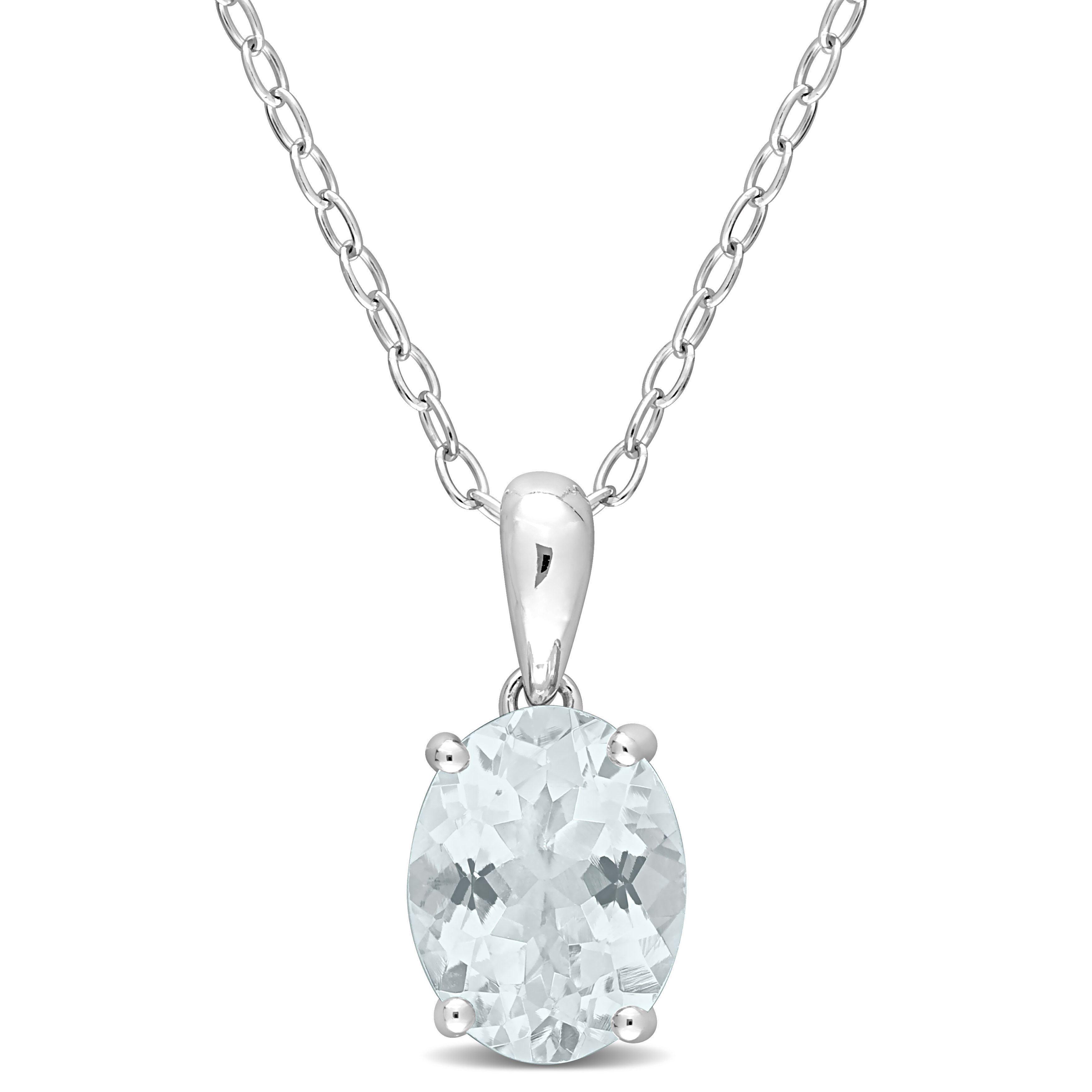 1 3/8 CT TGW Oval Aquamarine Solitaire Heart Design Pendant with Chain in Sterling Silver - 18 in.