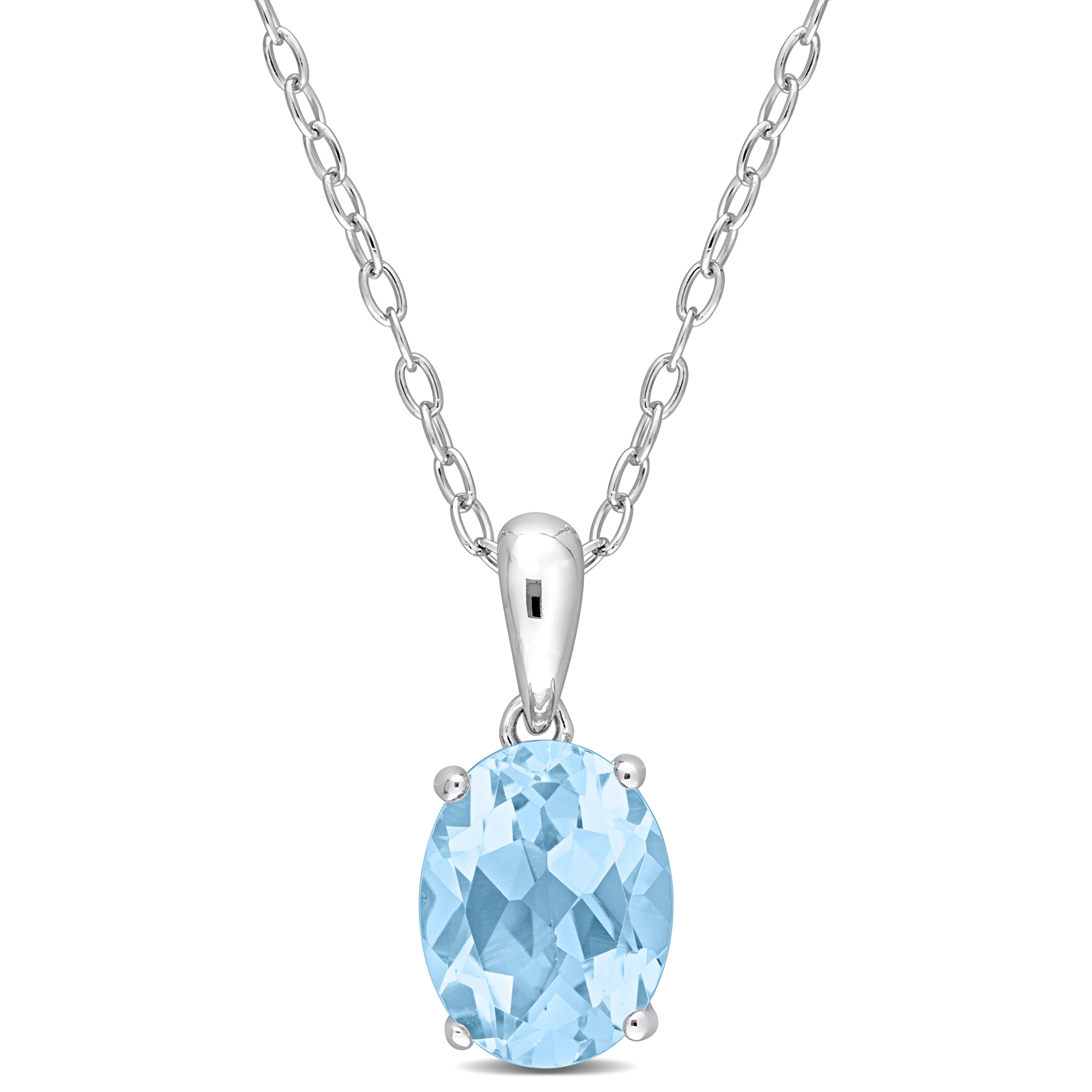 2 1/2 CT TGW Oval Sky Blue Topaz Solitaire Heart Design Pendant with Chain in Sterling Silver - 18 in.