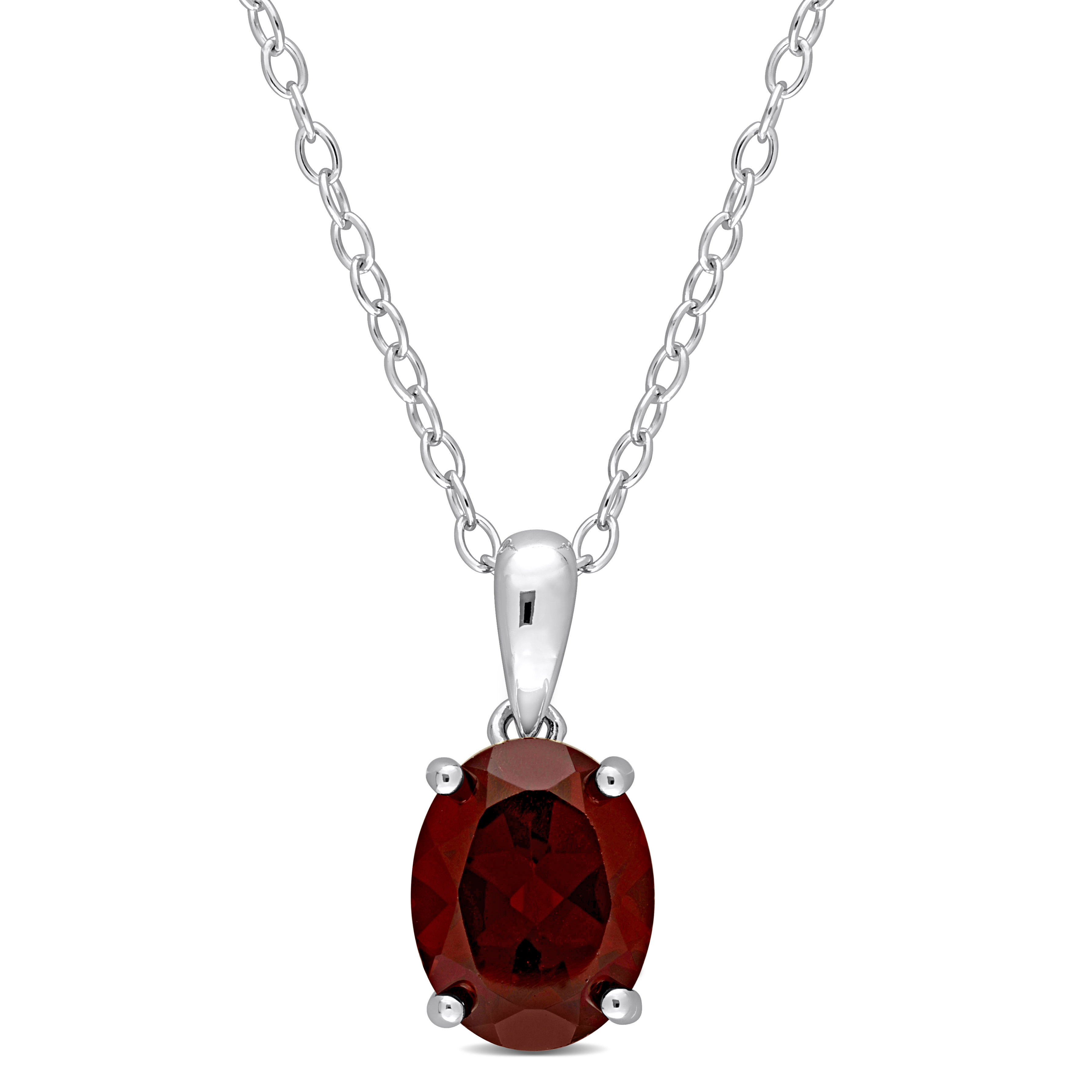 2 1/5 CT TGW Oval Garnet Solitaire Heart Design Pendant with Chain in Sterling Silver - 18 in.