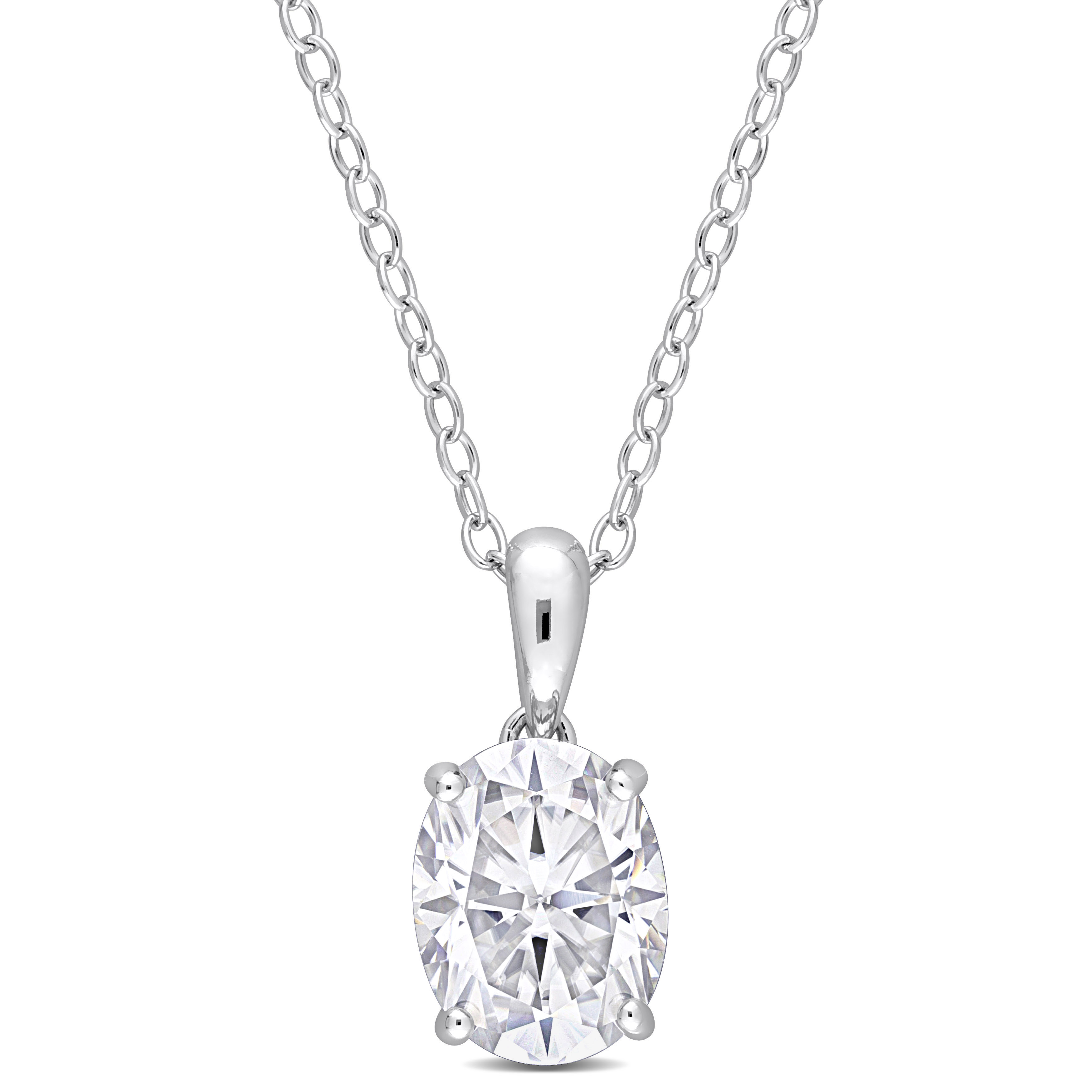 2 CT TGW Oval Created Moissanite Solitaire Heart Design Pendant with Chain in Sterling Silver - 18 in.