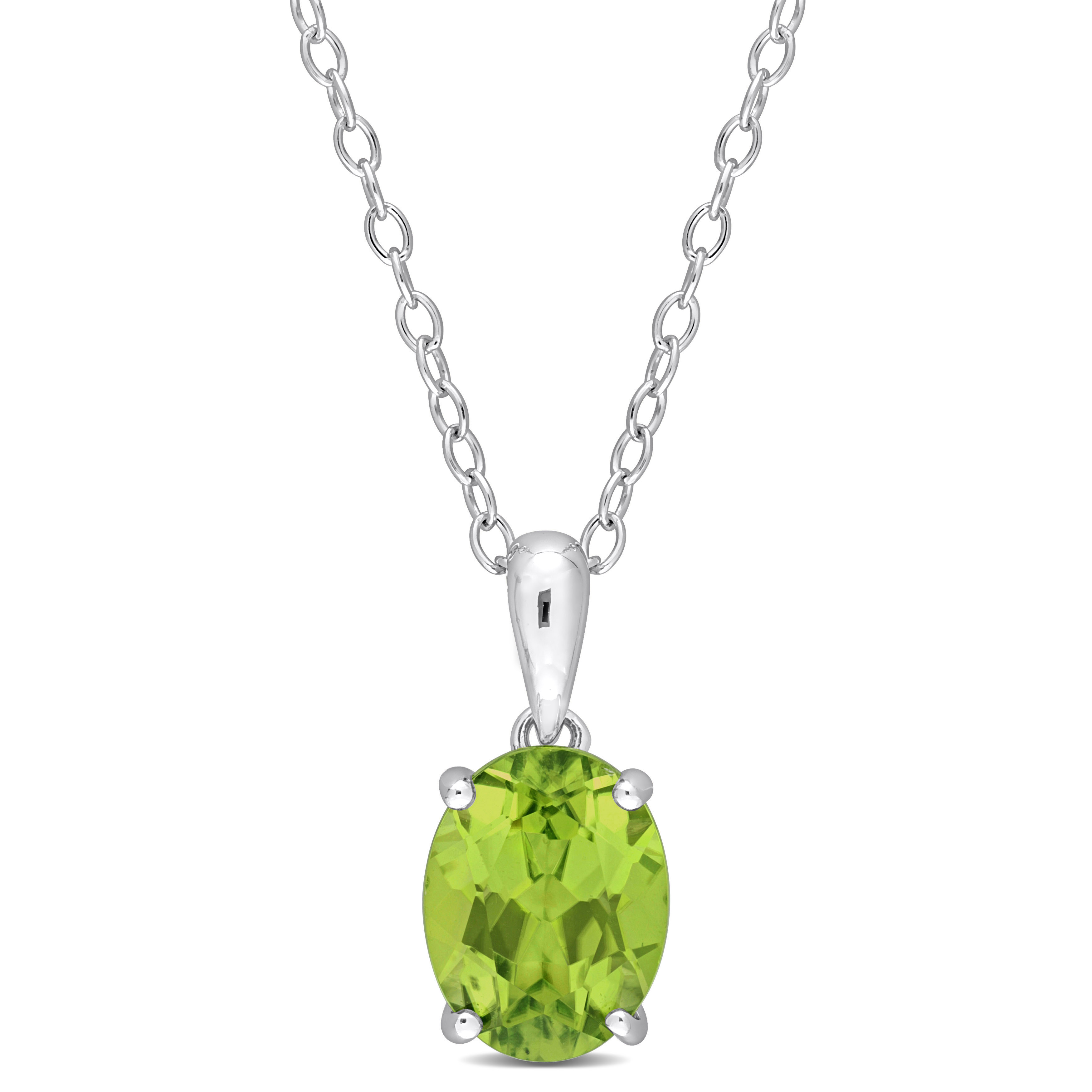 1 7/8 CT TGW Oval Peridot Solitaire Heart Design Pendant with Chain in Sterling Silver - 18 in.